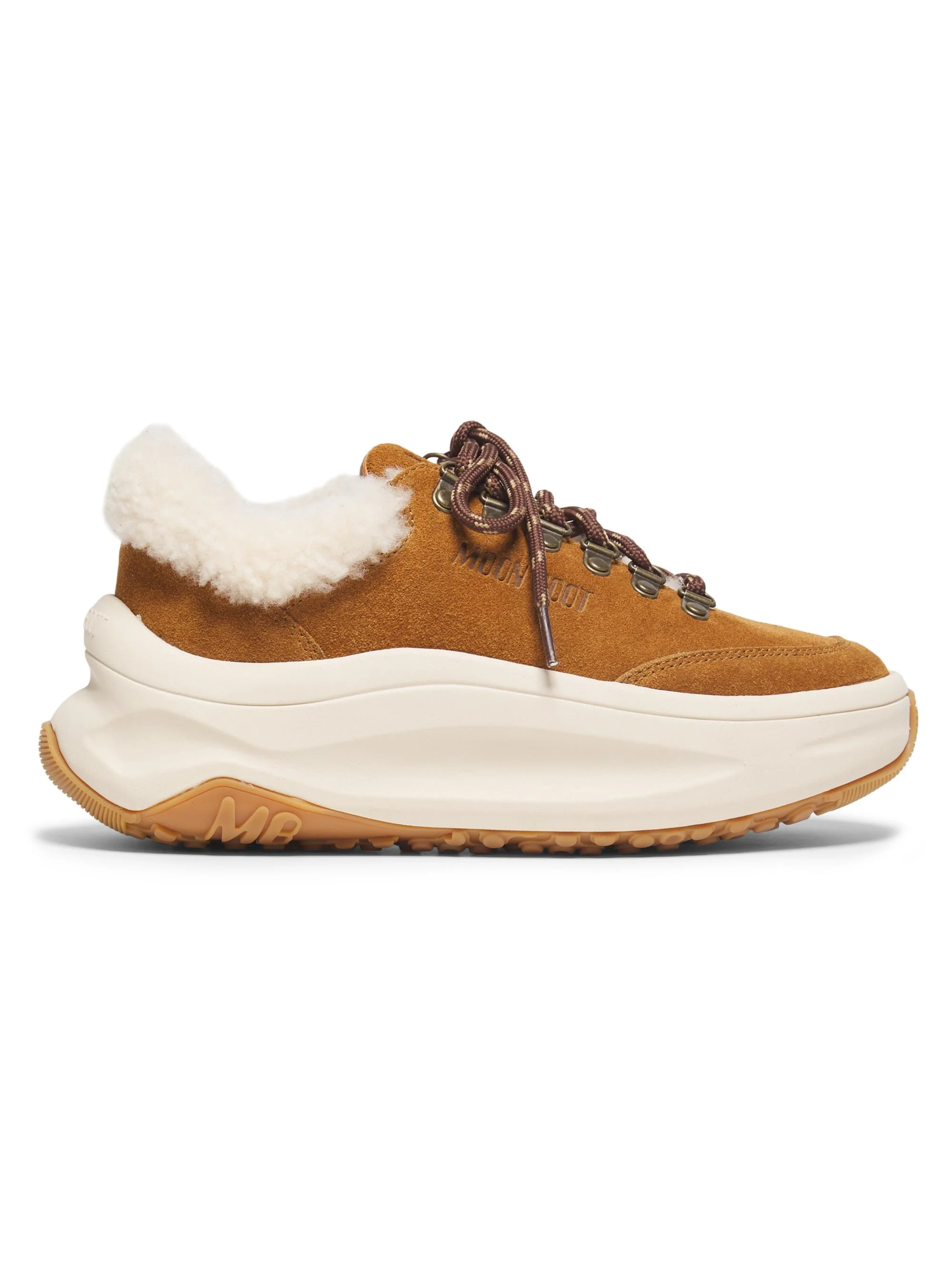 Women's City Shearling-Trim Platform Sneakers - Cognac - 1