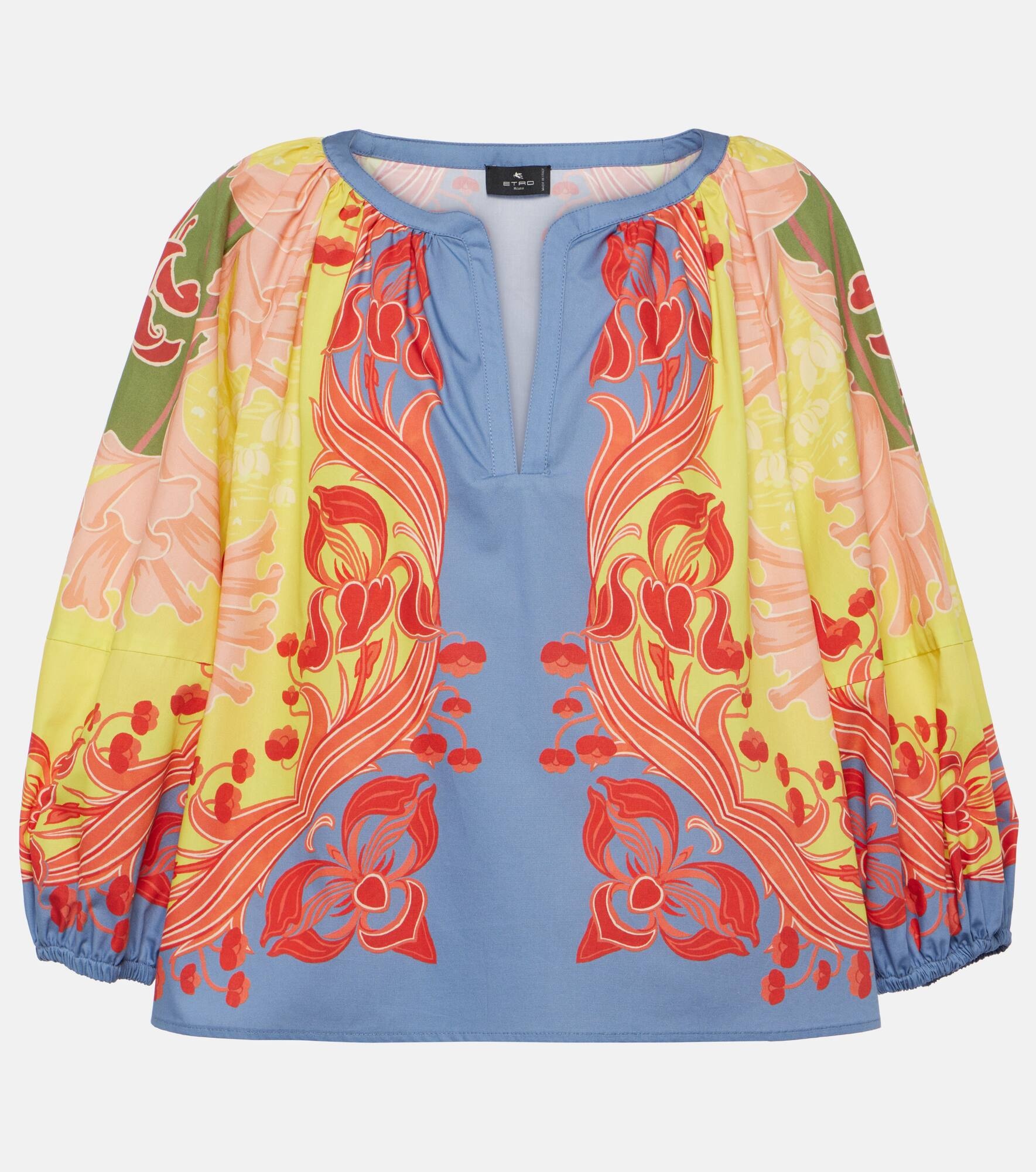 Printed balloon-sleeve cotton blouse - 1
