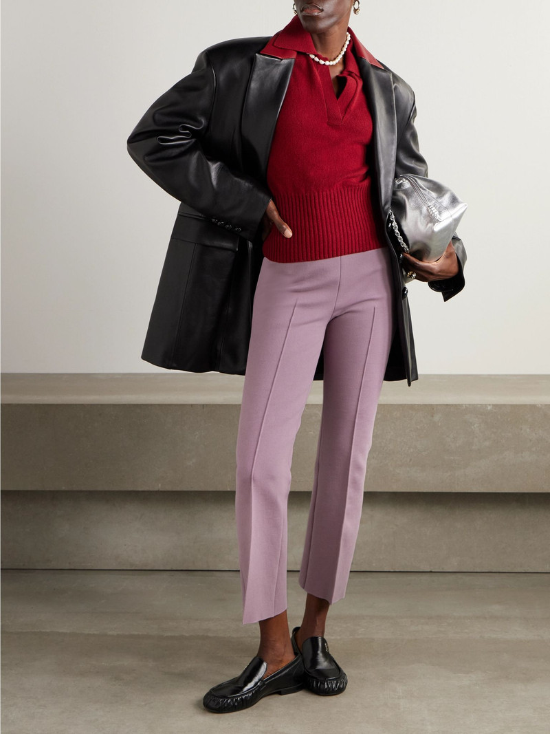 HIGH SPORT Cropped cotton-blend slim-leg pants Purple outlook