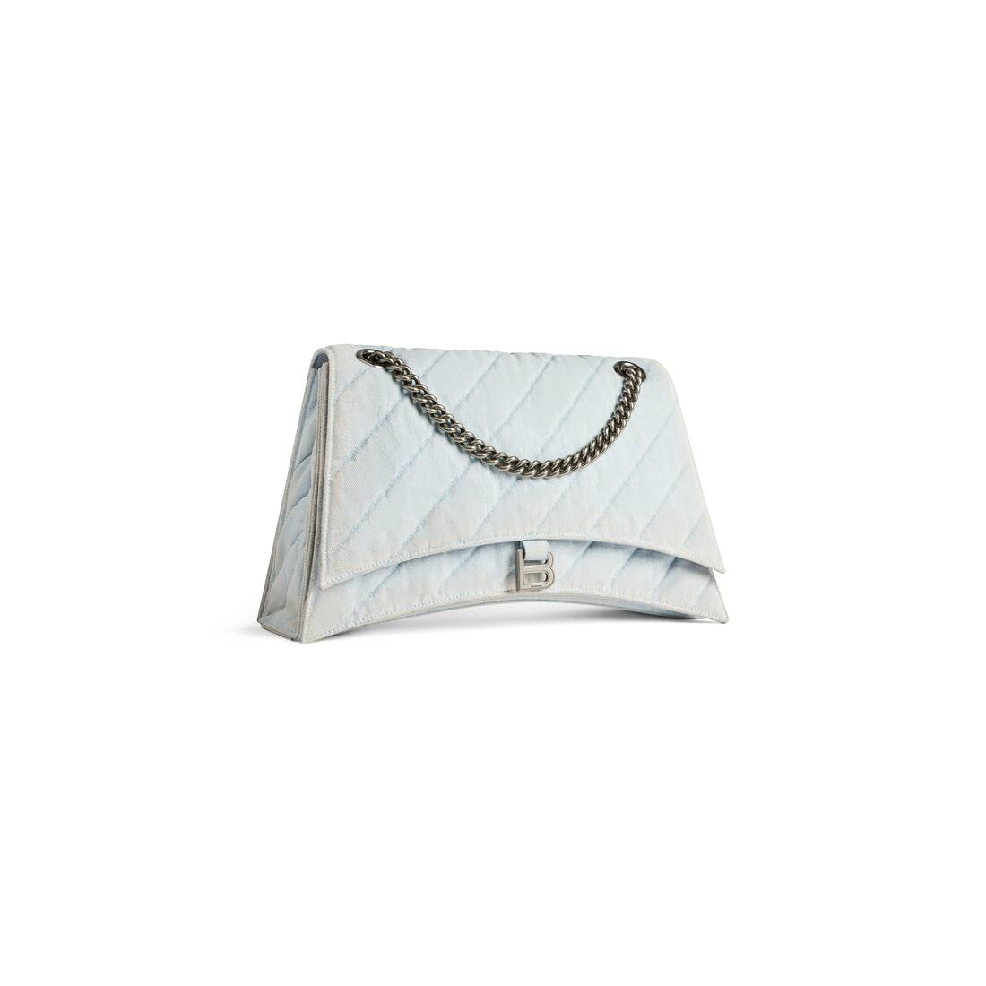 Women's Crush Large Chain Bag Quilted Denim in Blue - 2