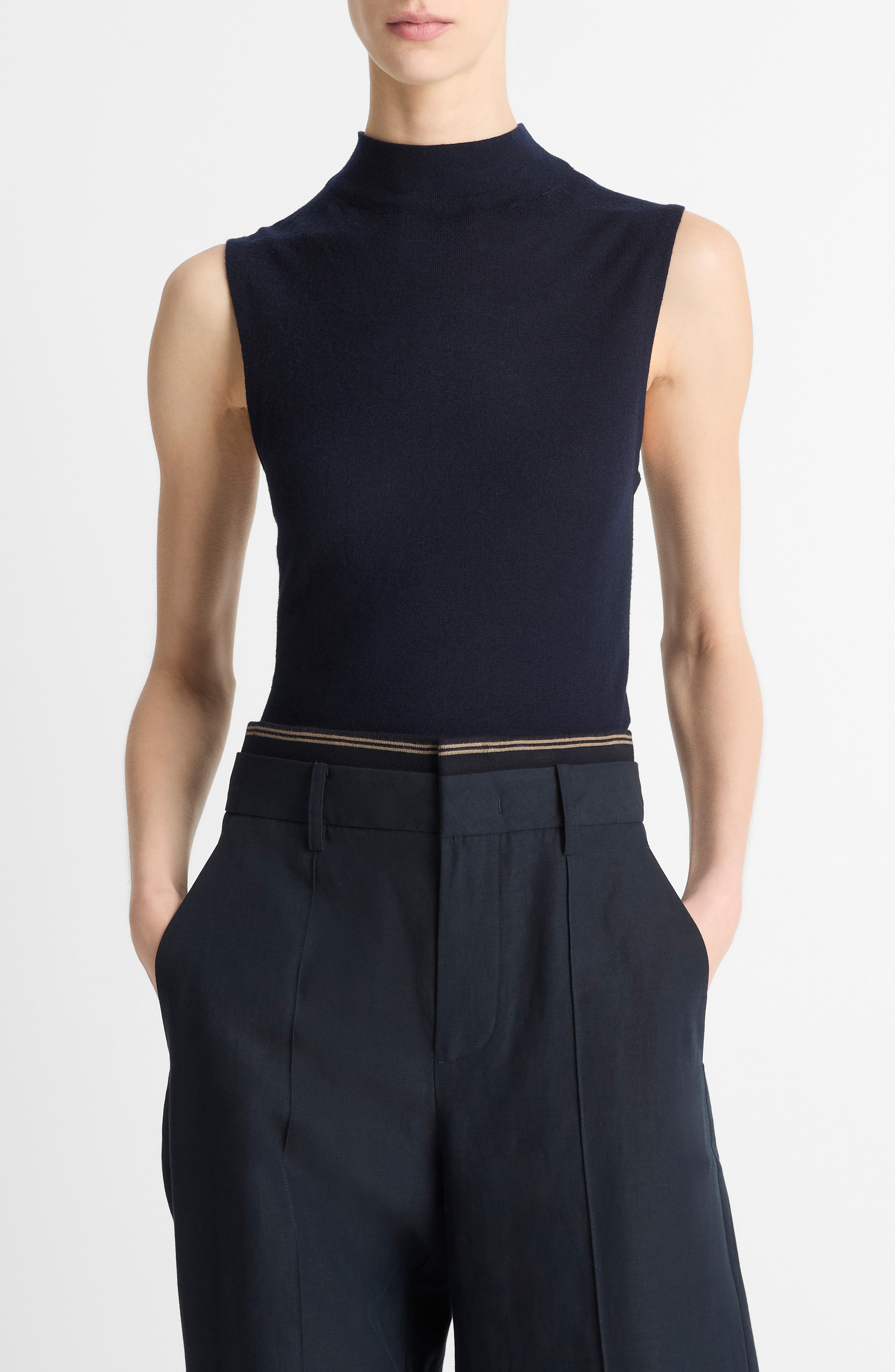 Vince Sleeveless Mock Neck Wool Blend Knit Top in Coastal at Nordstrom - 1