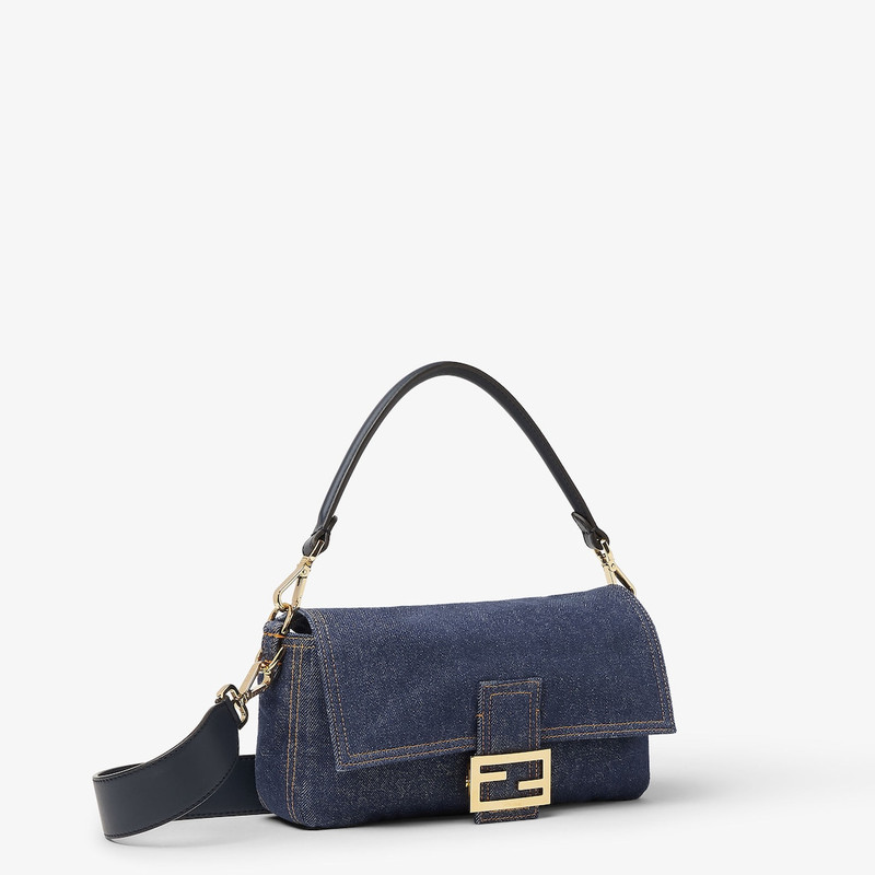 Baguette® Dark blue denim and blue denim-effect FF jacquard bag 5