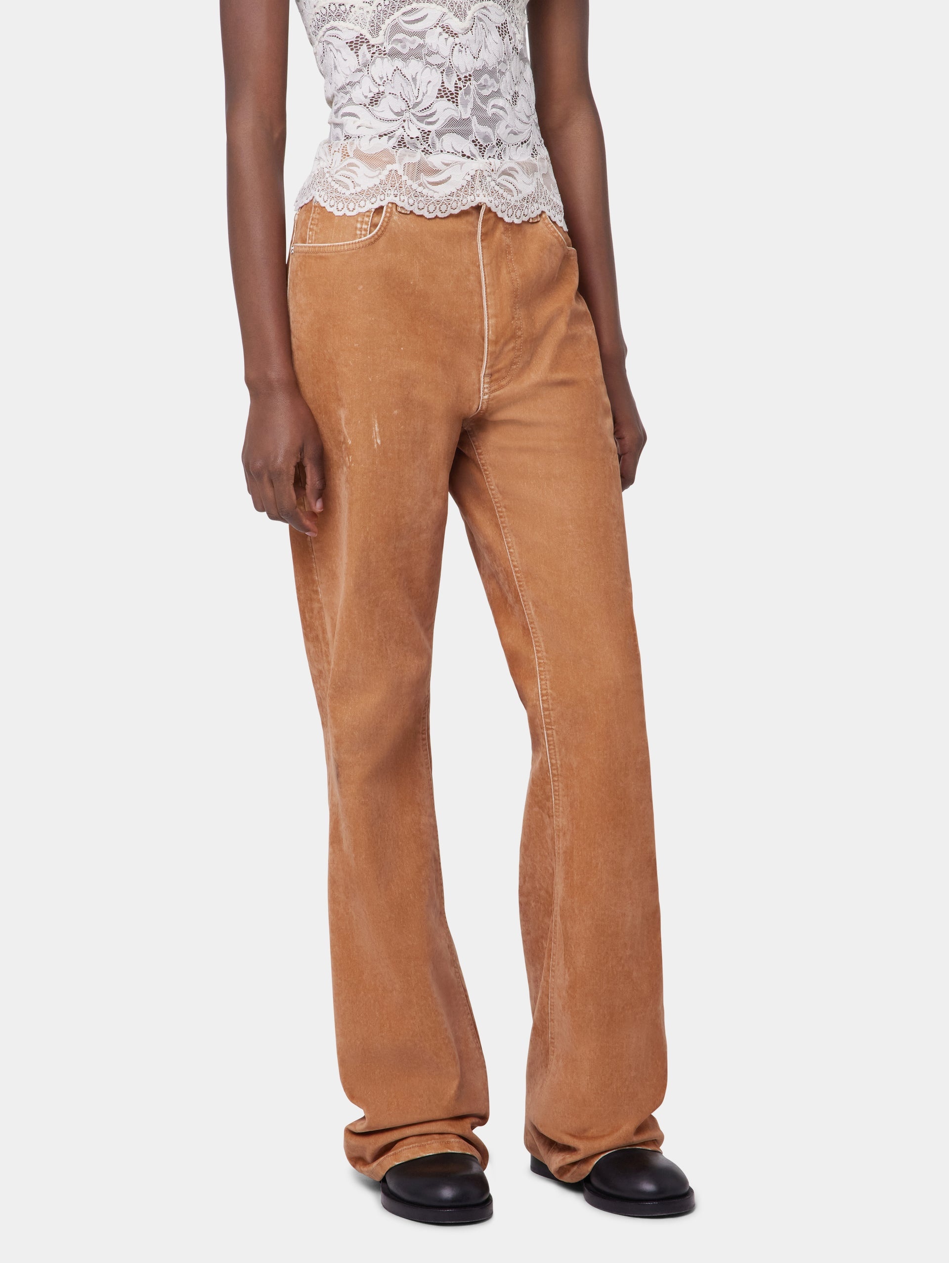 CARAMEL FLARED DENIM TROUSERS - 3