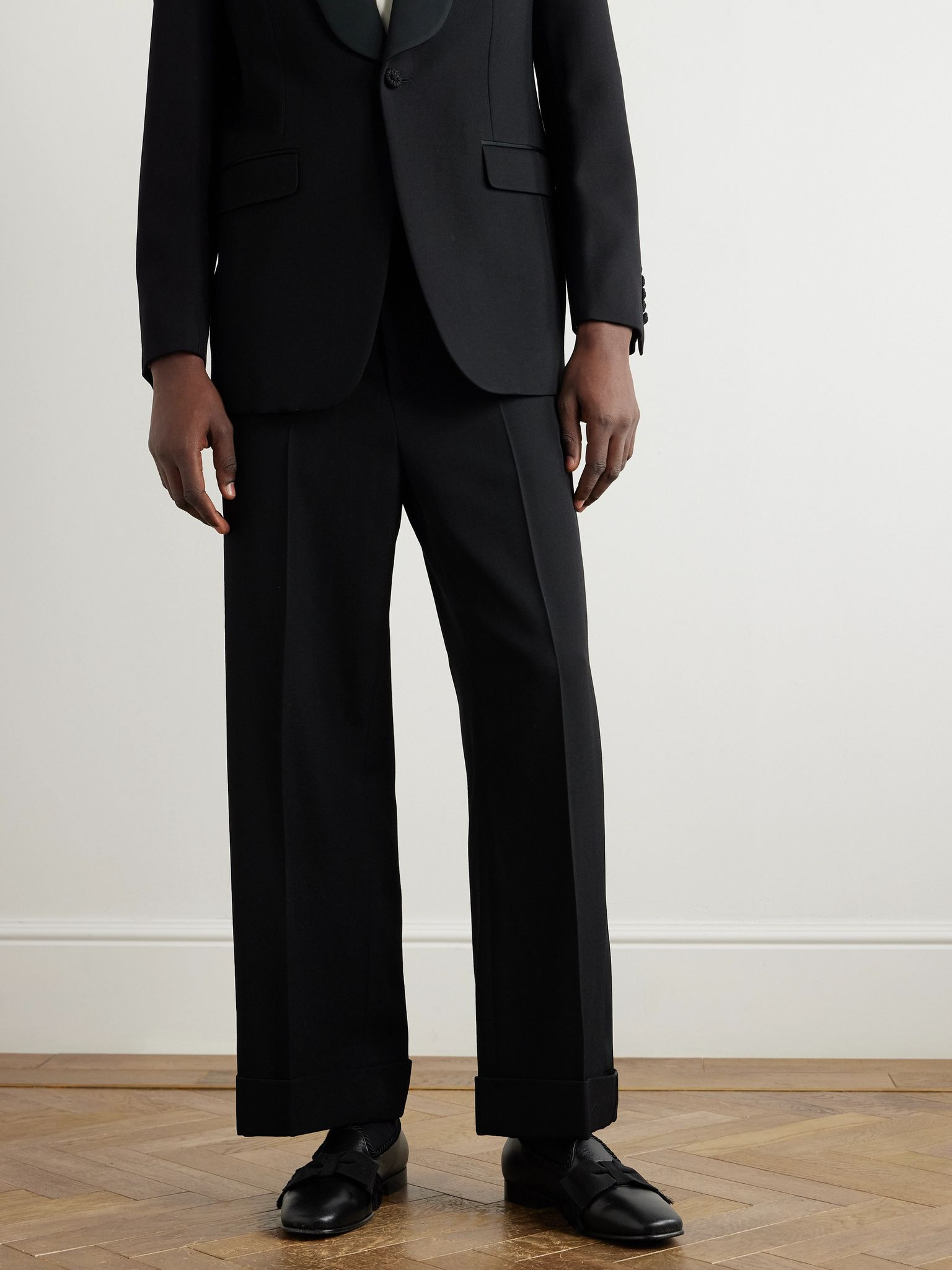 Bowow Frayed Grosgrain-Trimmed Leather Loafers Black - 2