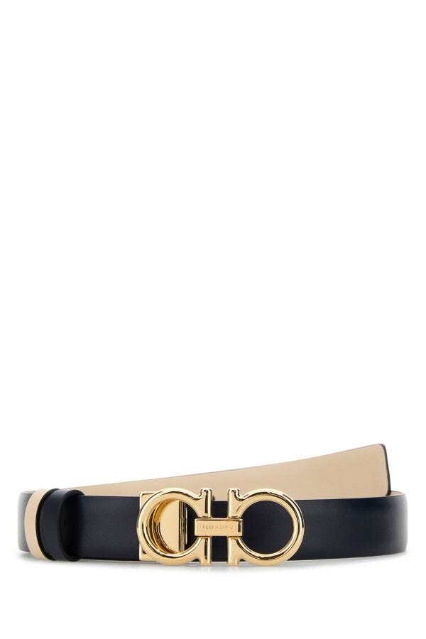 【送料&関税込】Ferragamo Midnight Blue Leather Reversible B FERRAGAMO Midnight blue leather reversible belt