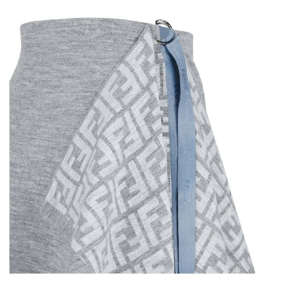 Fendi Logo Pattern Midi Drape Wool Skirt - 7