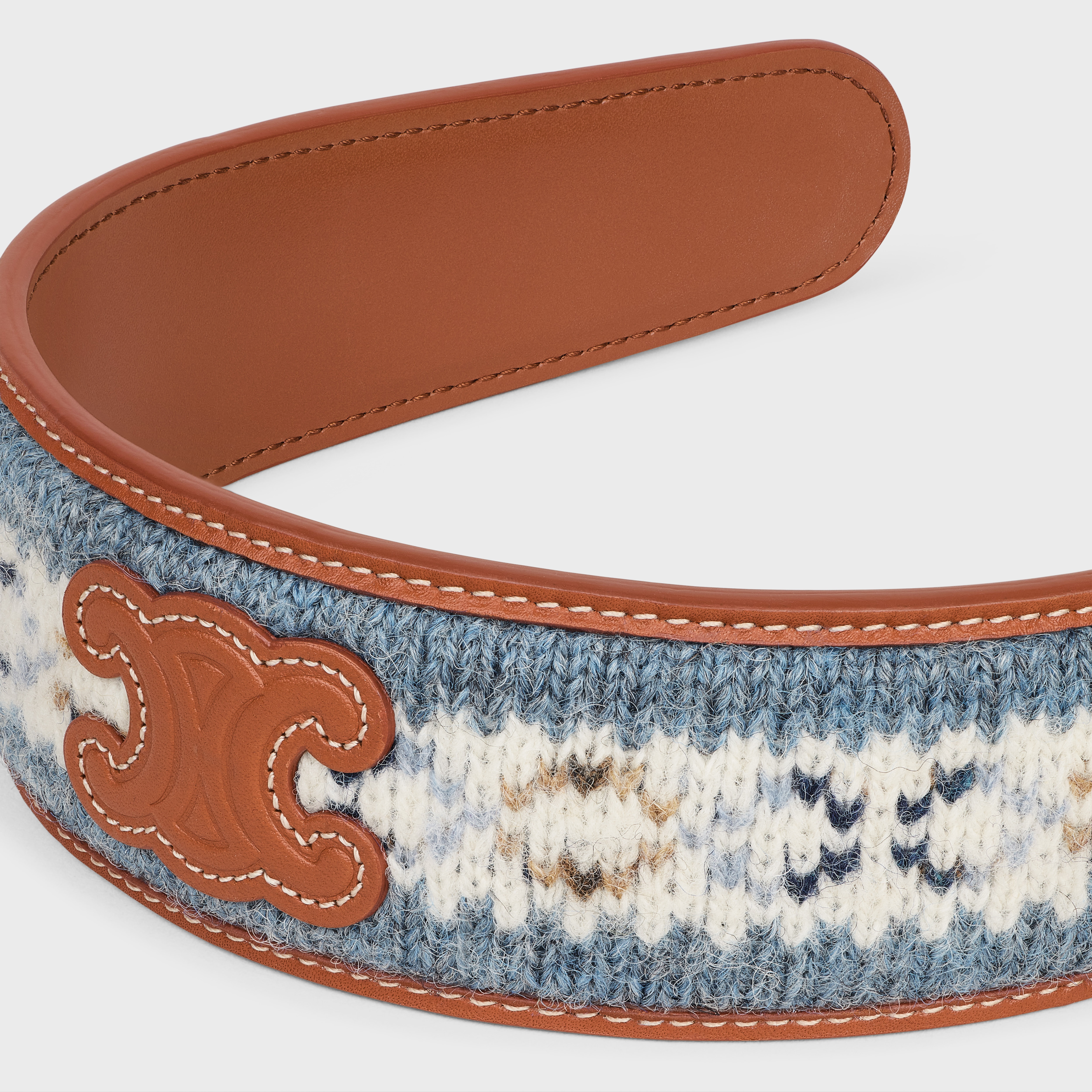 Triomphe Fair Isle Headband in Wool and Calfskin - 3
