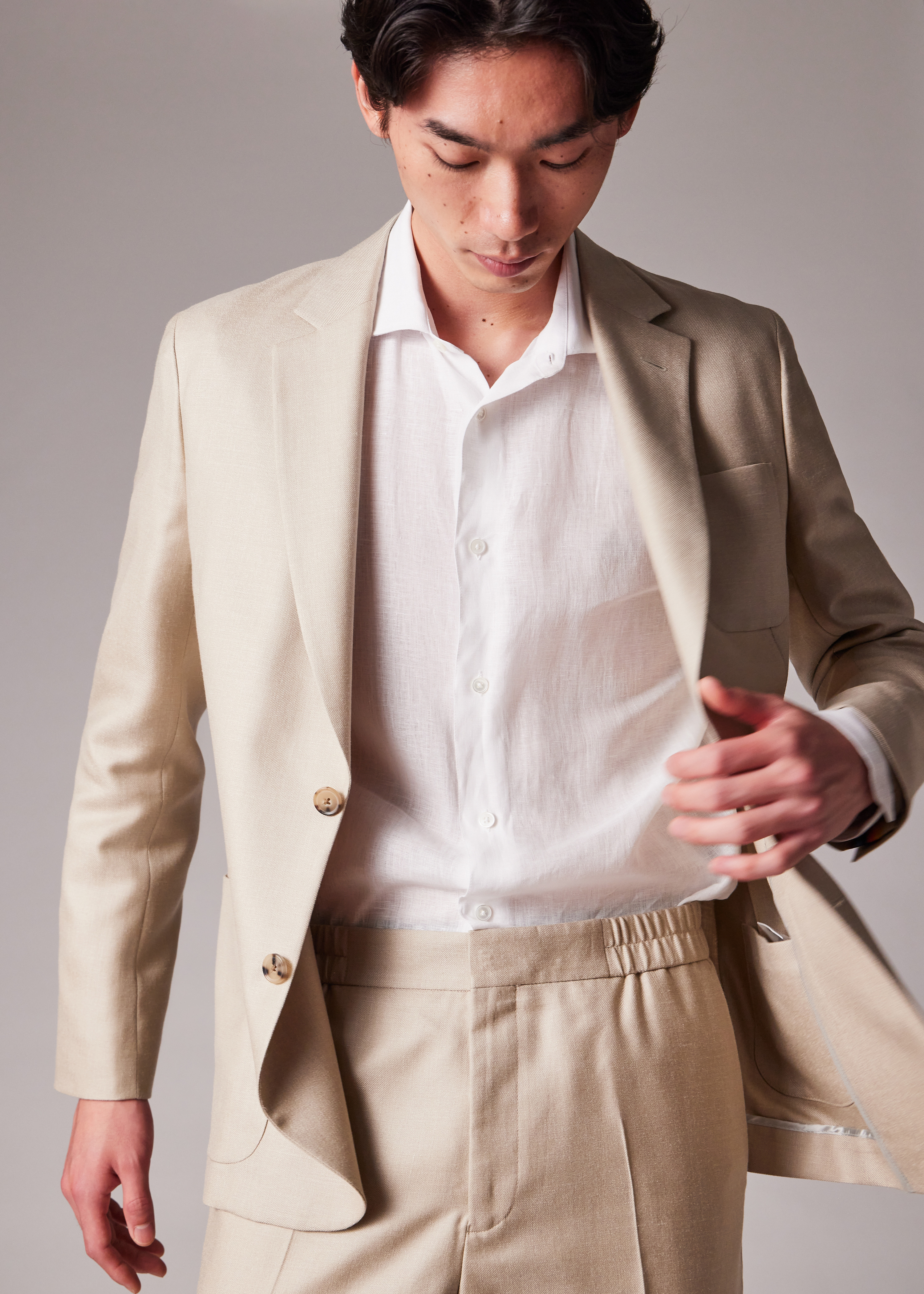 Light Camel Wool-Silk Unlined Blazer - 8