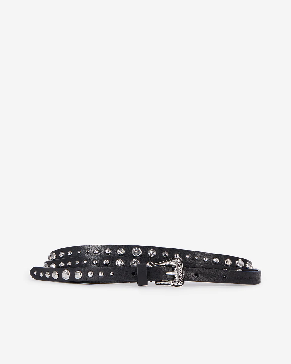 THIN LEATHER BELT WITH BLACK STUDS - 1