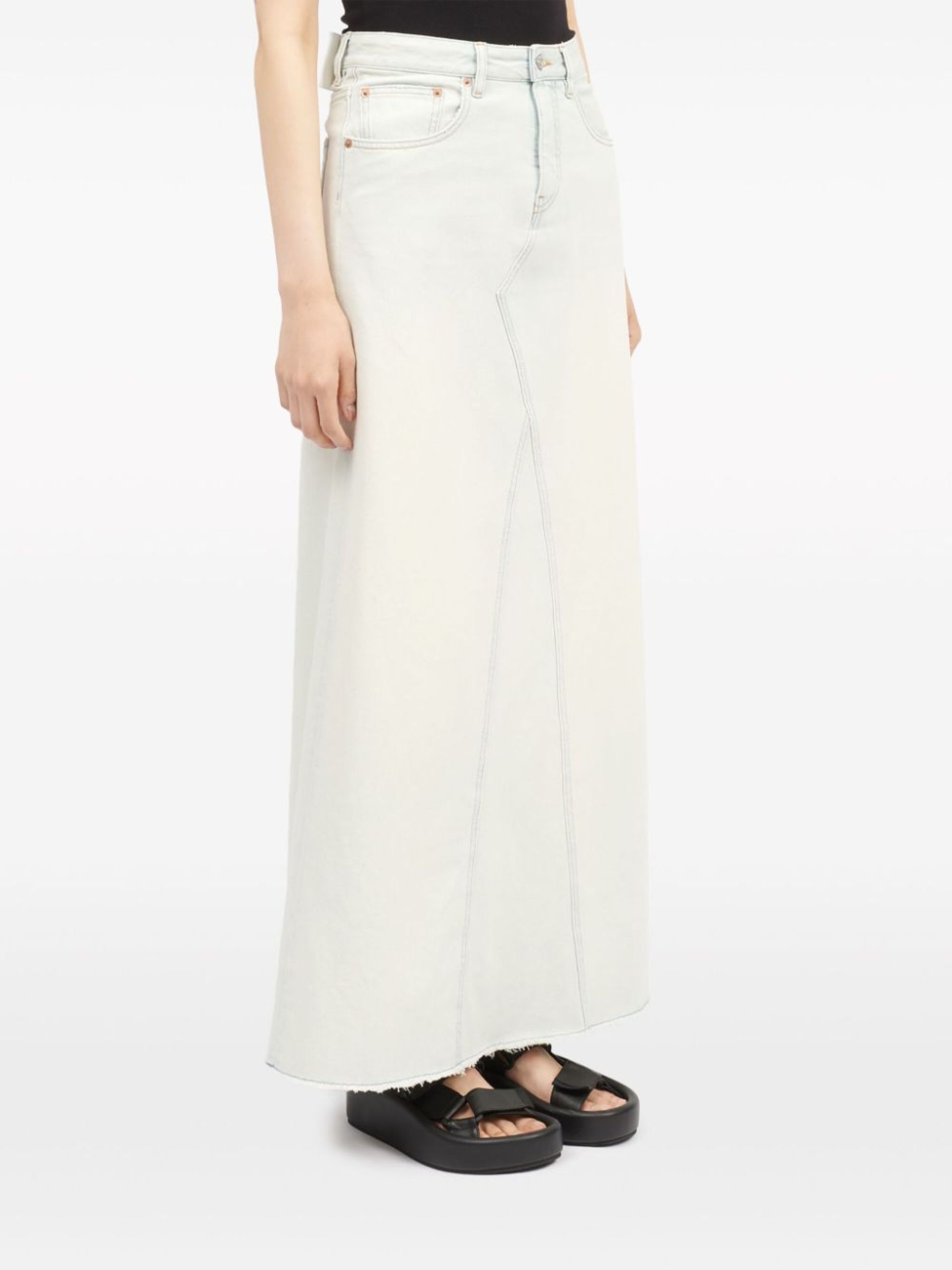 White A-Line Denim Maxi Skirt - 3