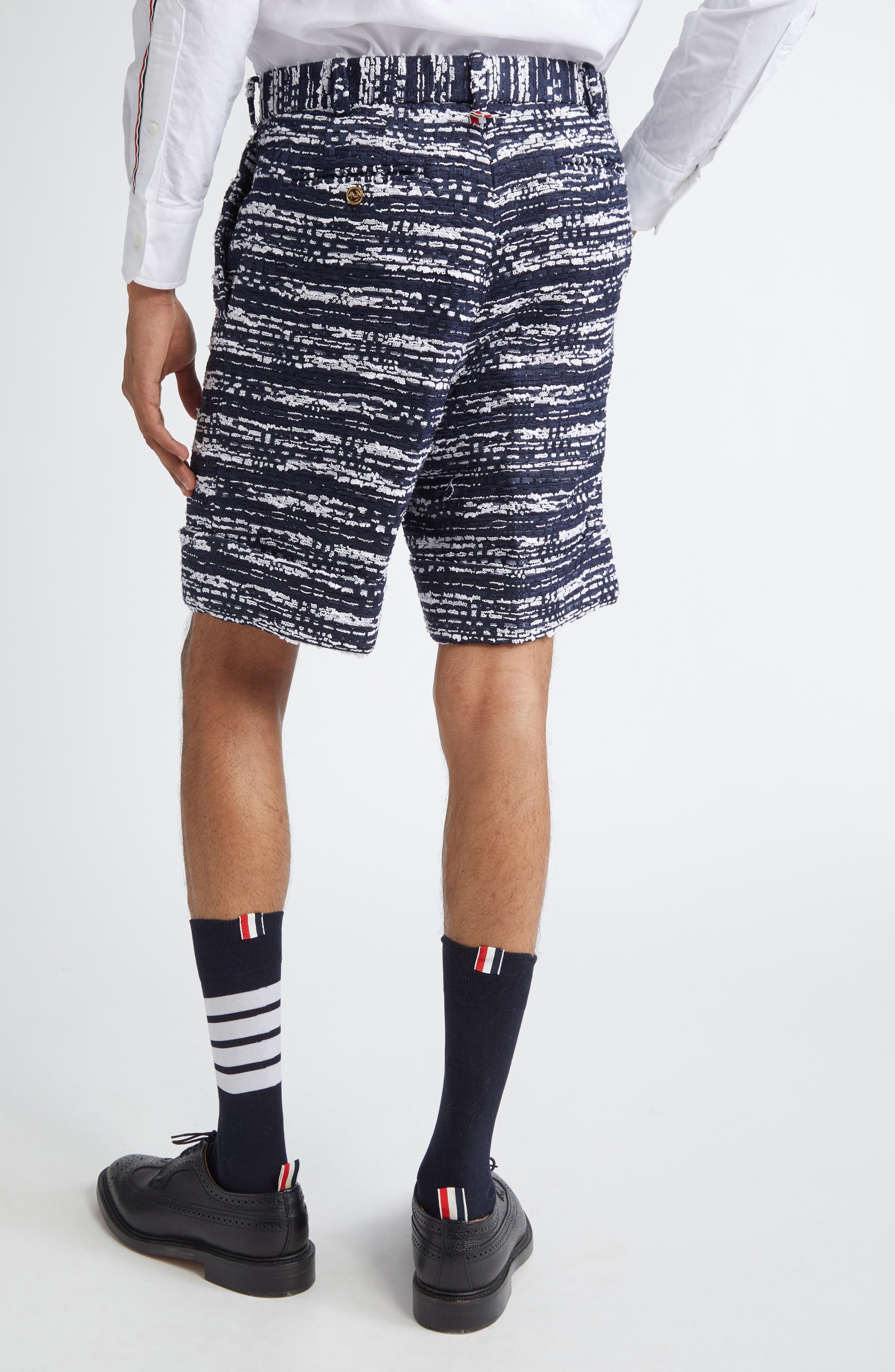 Thom Browne Beltloop Mélange Tulle Tweed Shorts in Navy at Nordstrom - 3
