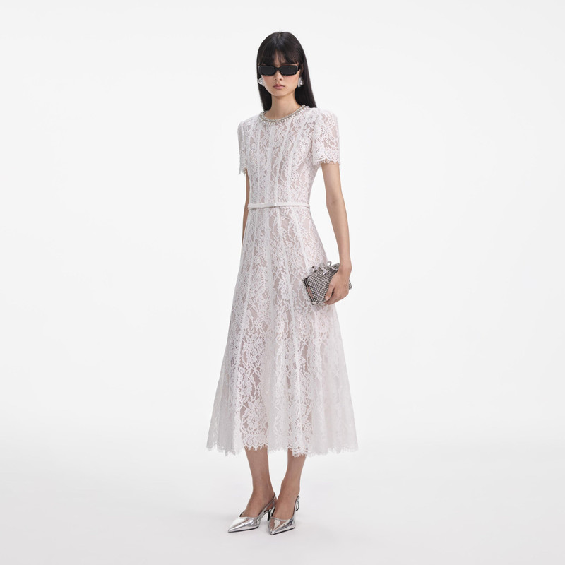 White Sequin Lace Midi Dress 2