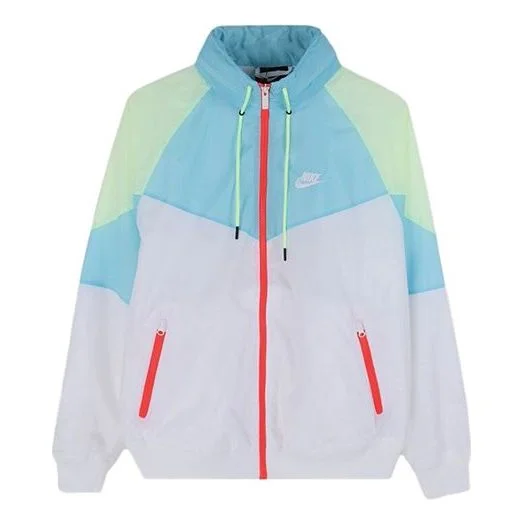 Nike Sports Windproof Colorblock hooded Logo Jacket Blue White Bluewhite AR2210-101 - 1