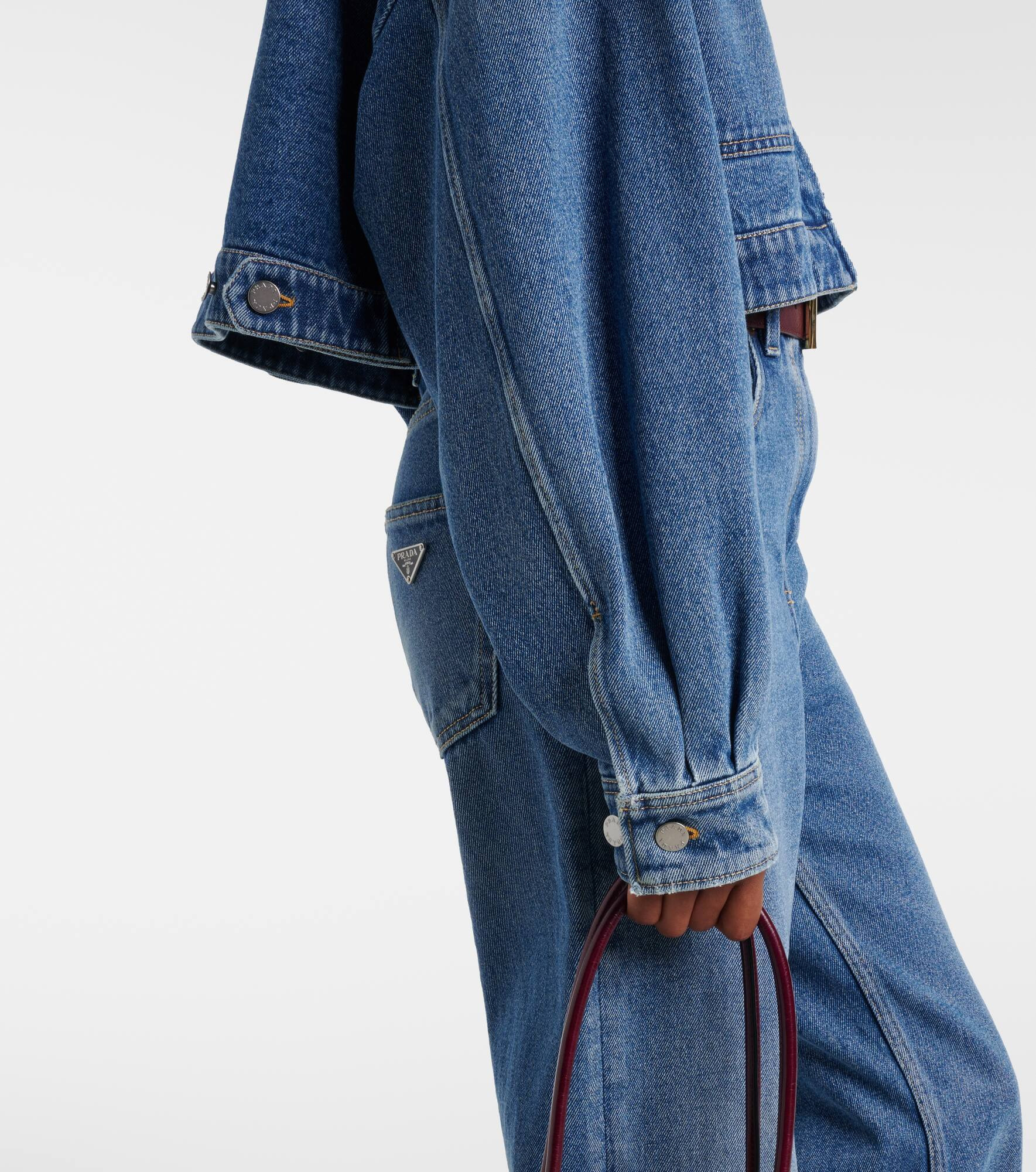 Leather-trimmed cropped denim jacket - 5