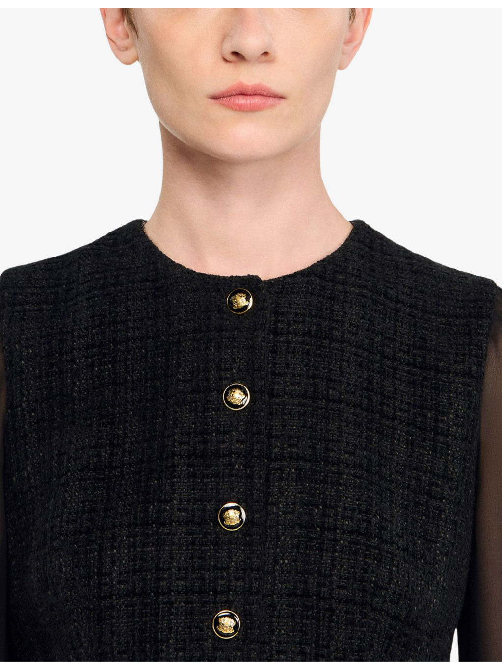 Round-Neck Button-Down Woven Mini Dress - 5