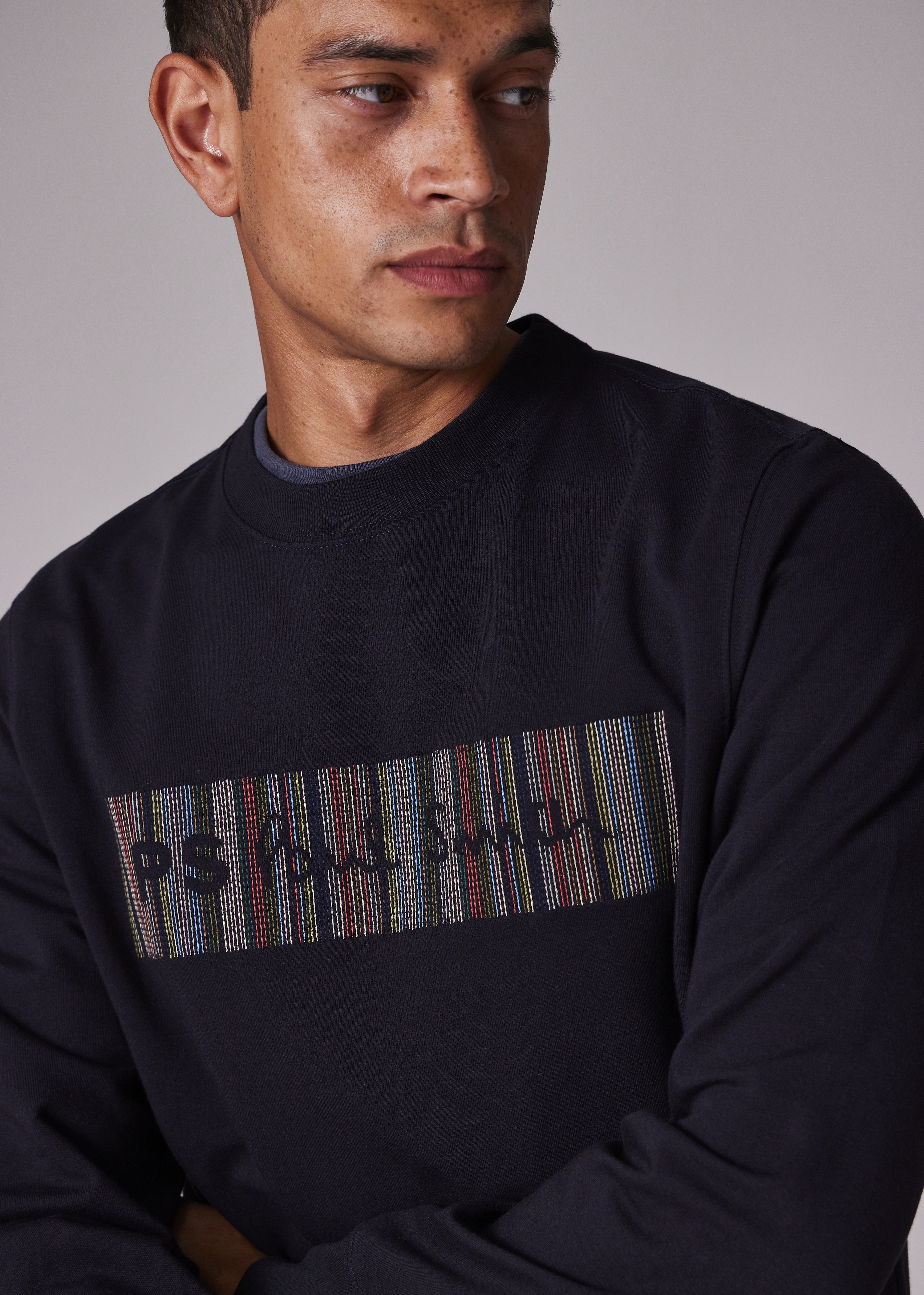 Navy Embroidery Logo Cotton-Blend Sweatshirt - 5