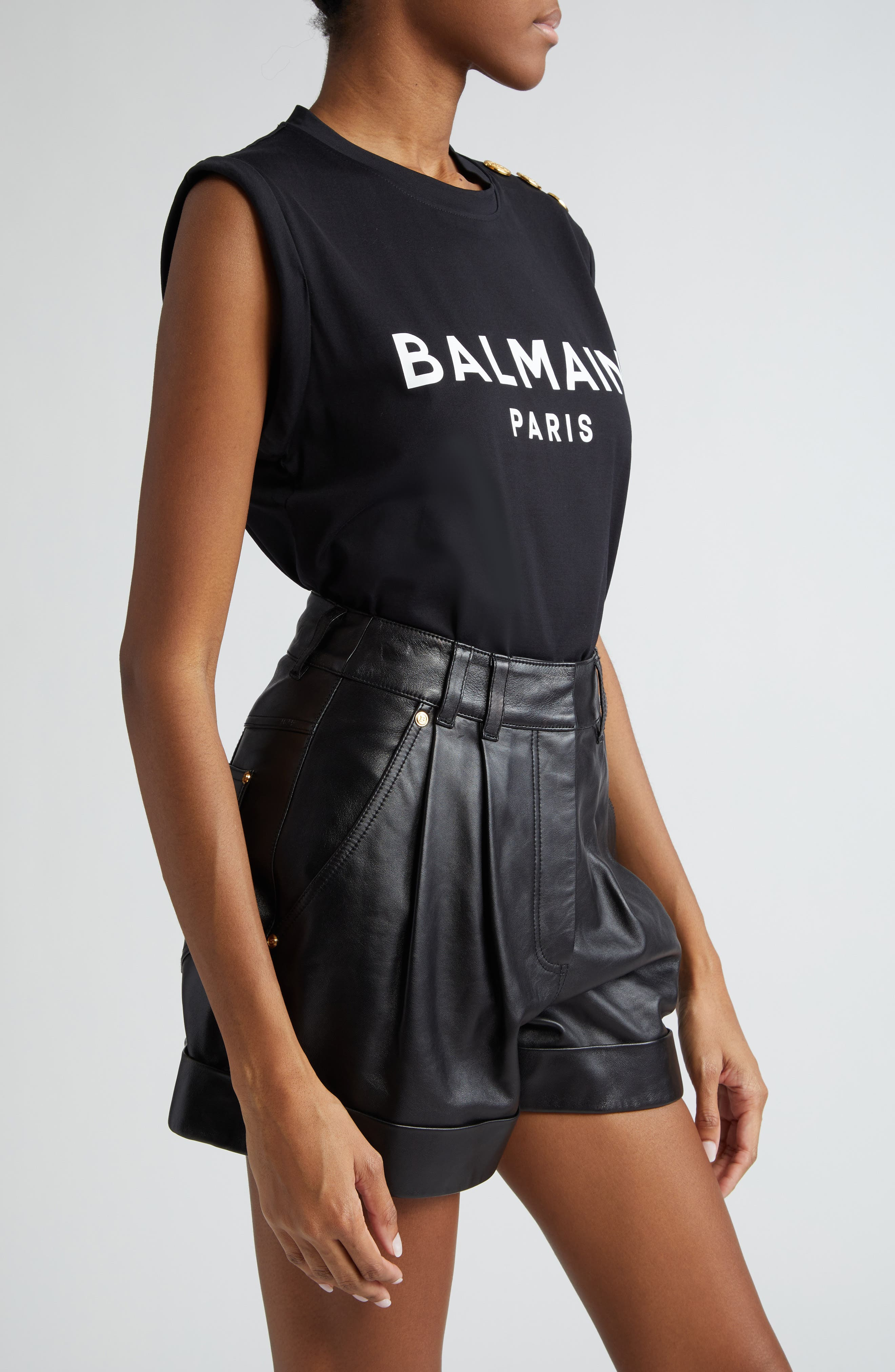Balmain Cotton Logo Graphic Tank in Black/White at Nordstrom - 4