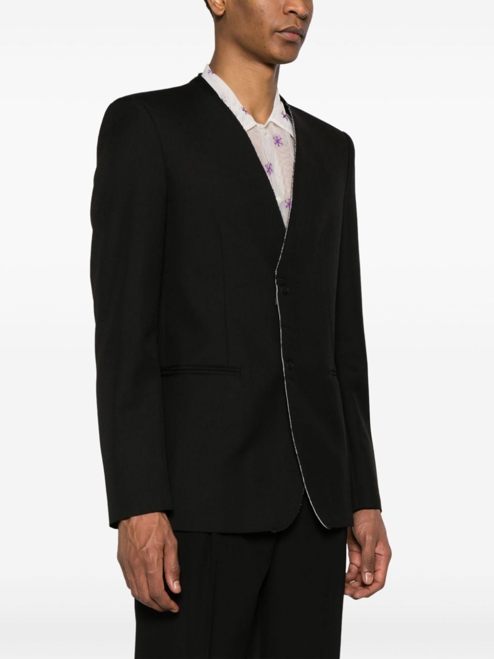 collarless single-breast blazer - 4