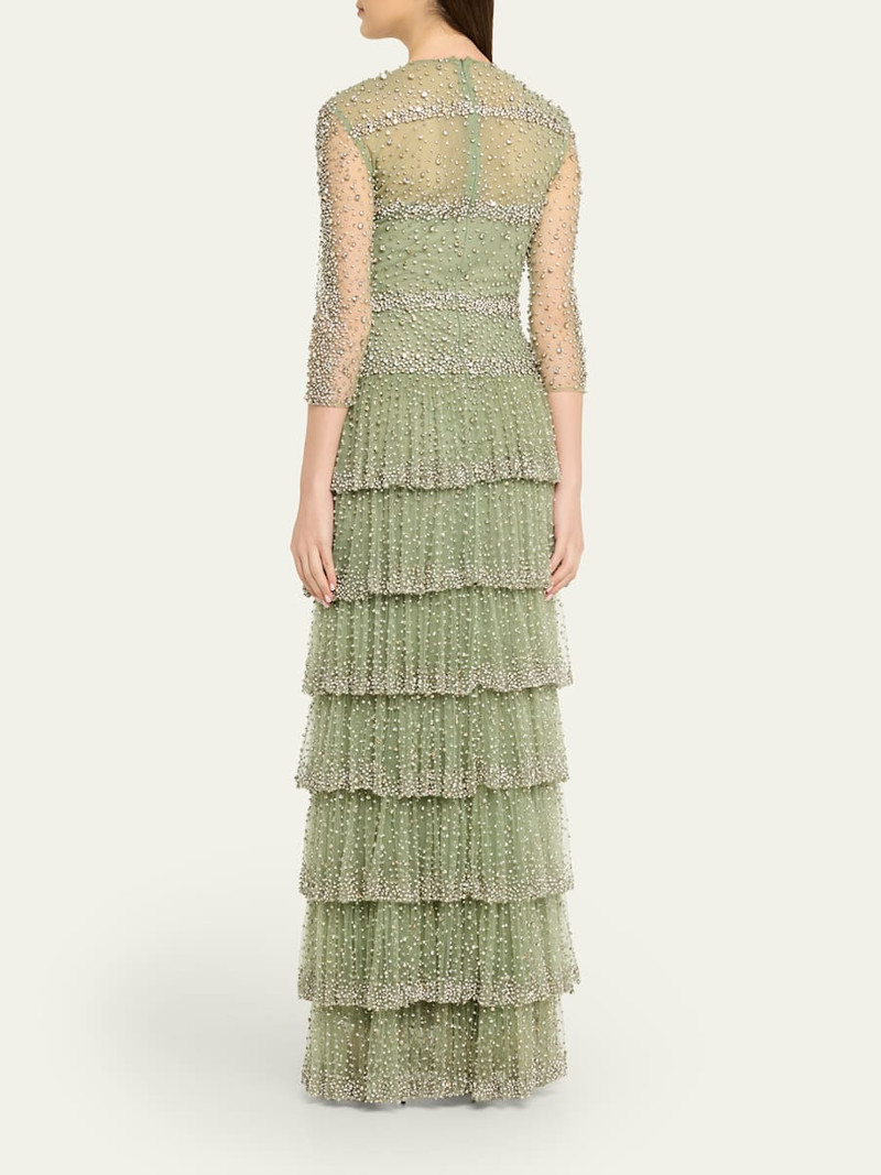 Solene Crystal Tiered Ruffle Gown 3