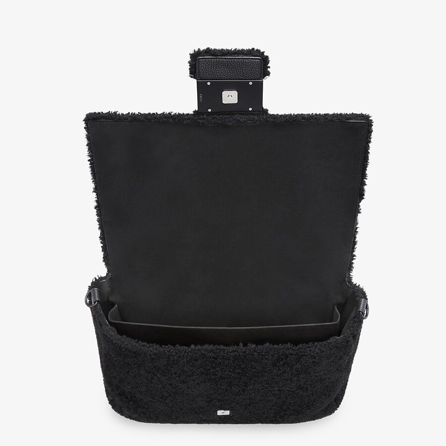 Black shearling bag with inlay - 4