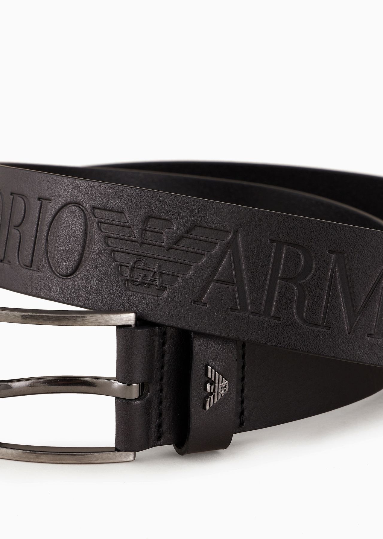 Tumbled-leather belt with oversized logo lettering - 3