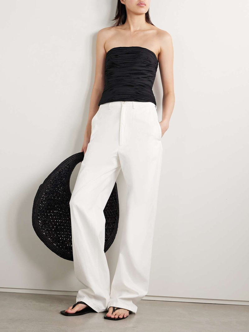 Aje. Sunbeam strapless pleated cotton-poplin top Black outlook