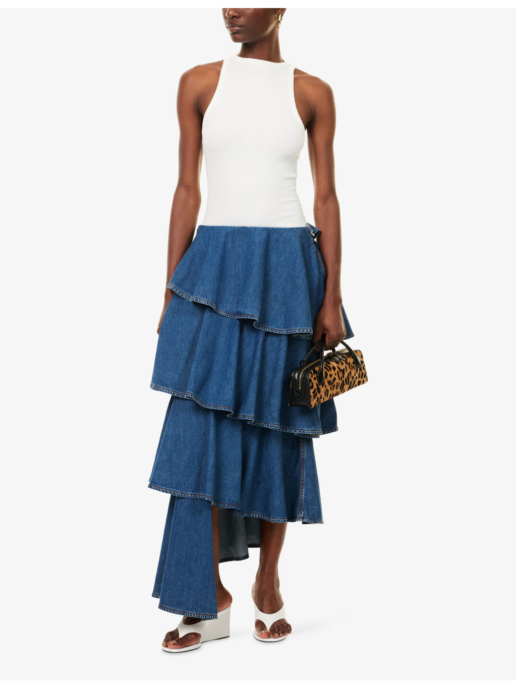 Spiral Tiered Denim Maxi Skirt - 2