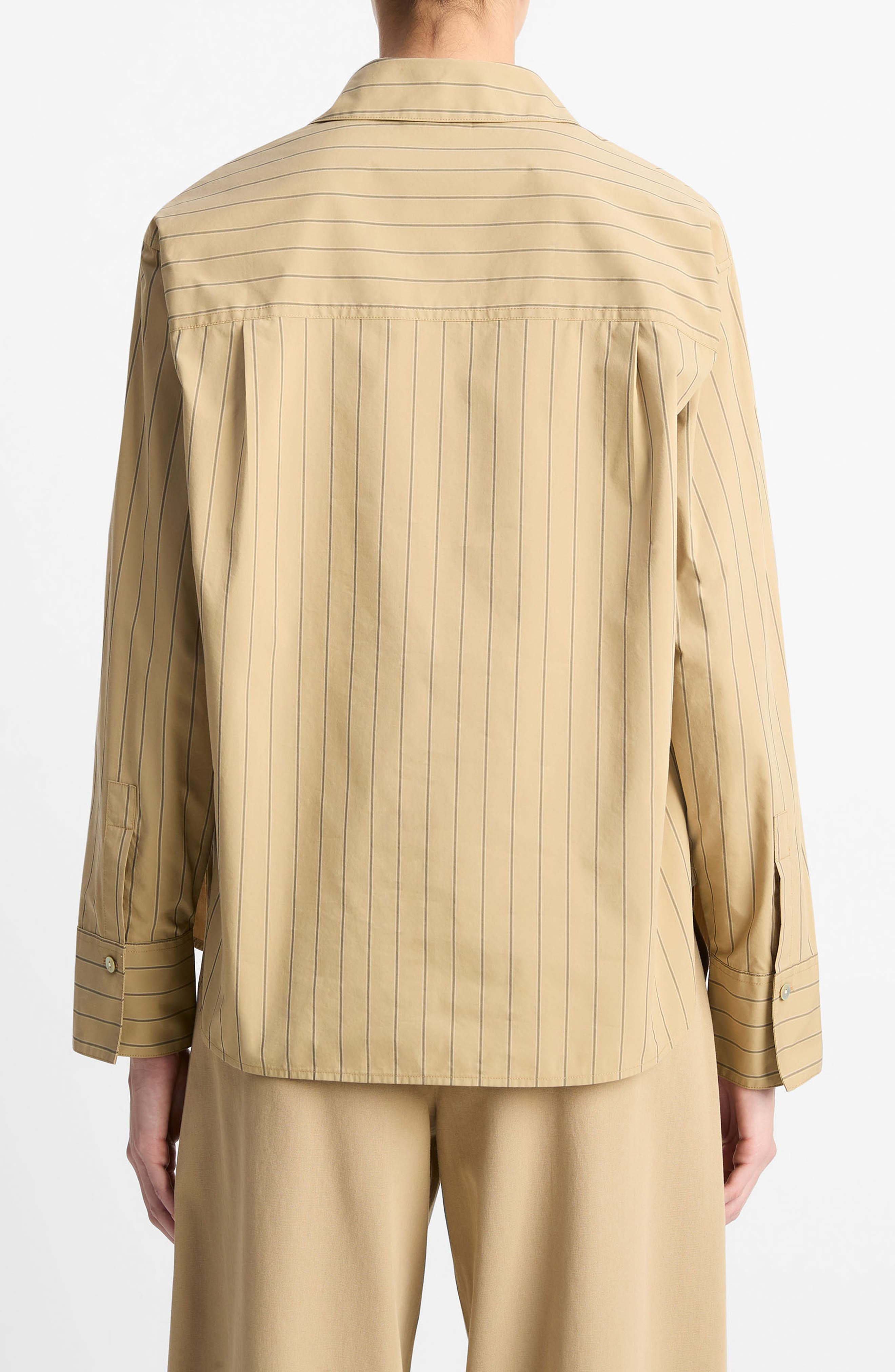 Vince Stripe Relaxed Cotton Popover Shirt in Sand Sage at Nordstrom - 2