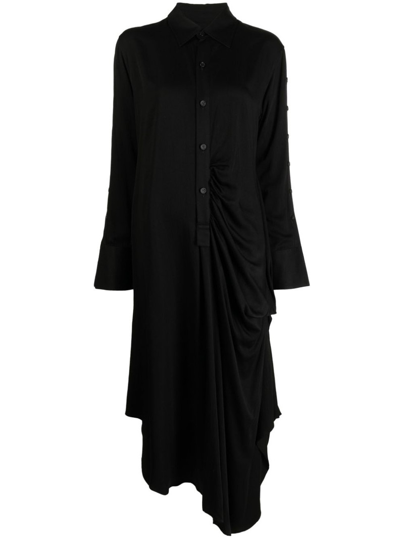 long-sleeve draped midi shirt dress 1