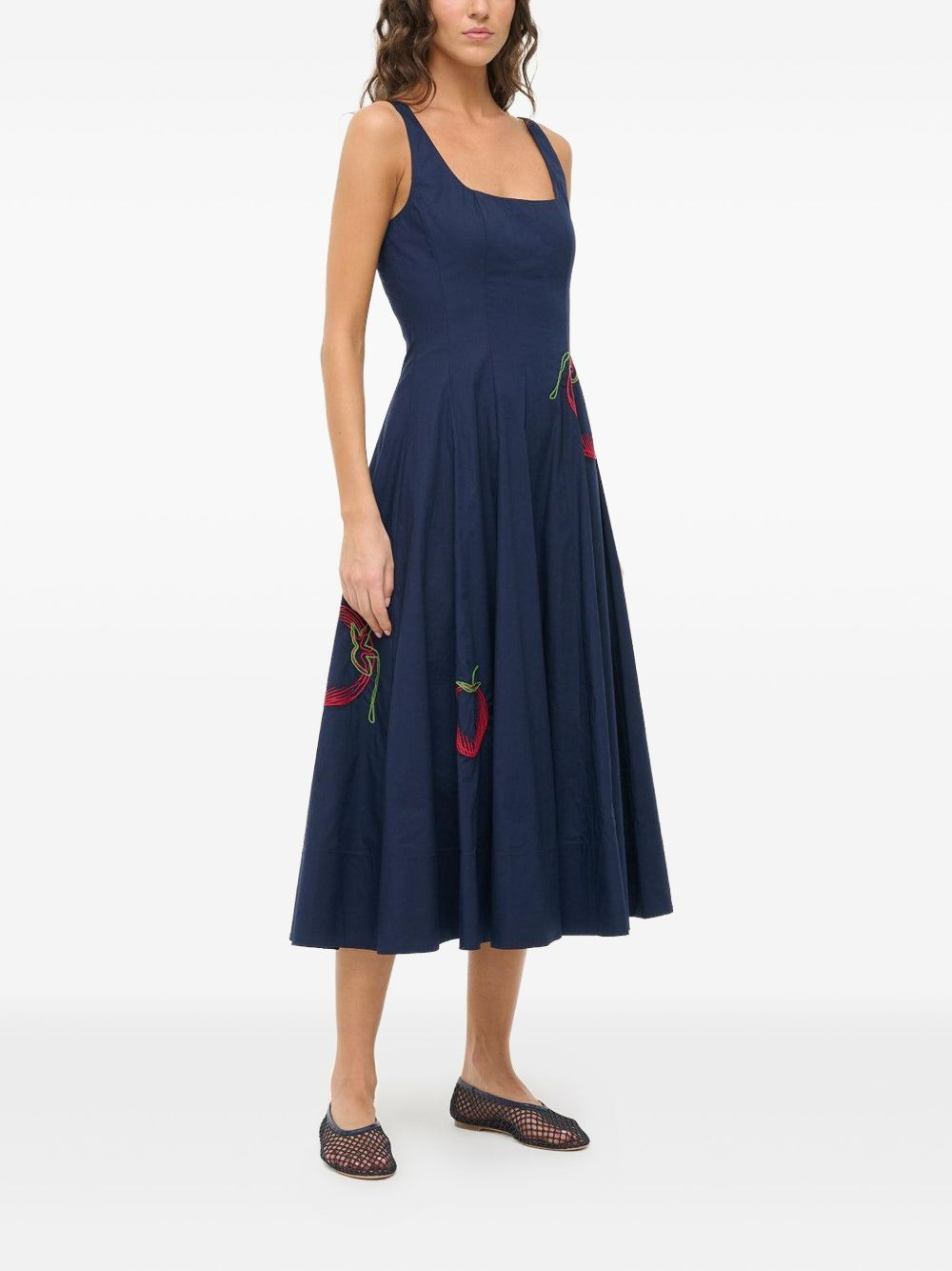 Wells tomato-embroidered midi dress - 3