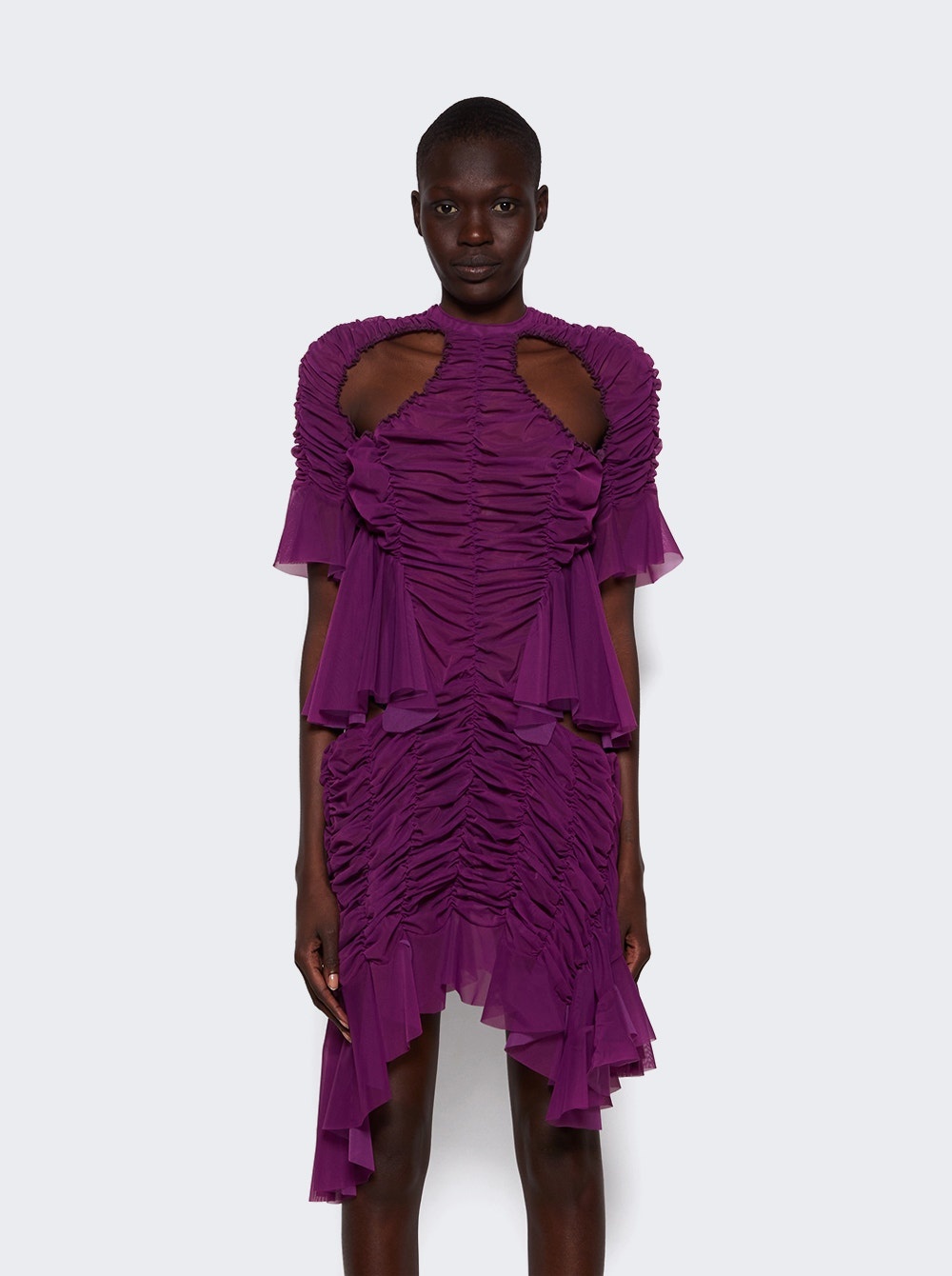 Mini Ruched Cut Out Dress Burgundy - 3