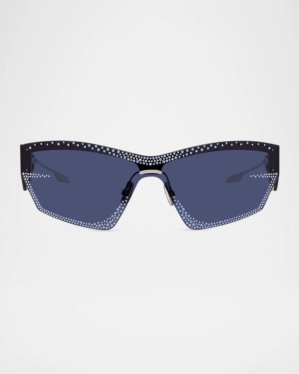 Strass Semi-Rimless Metal Square Shield Sunglasses - 1