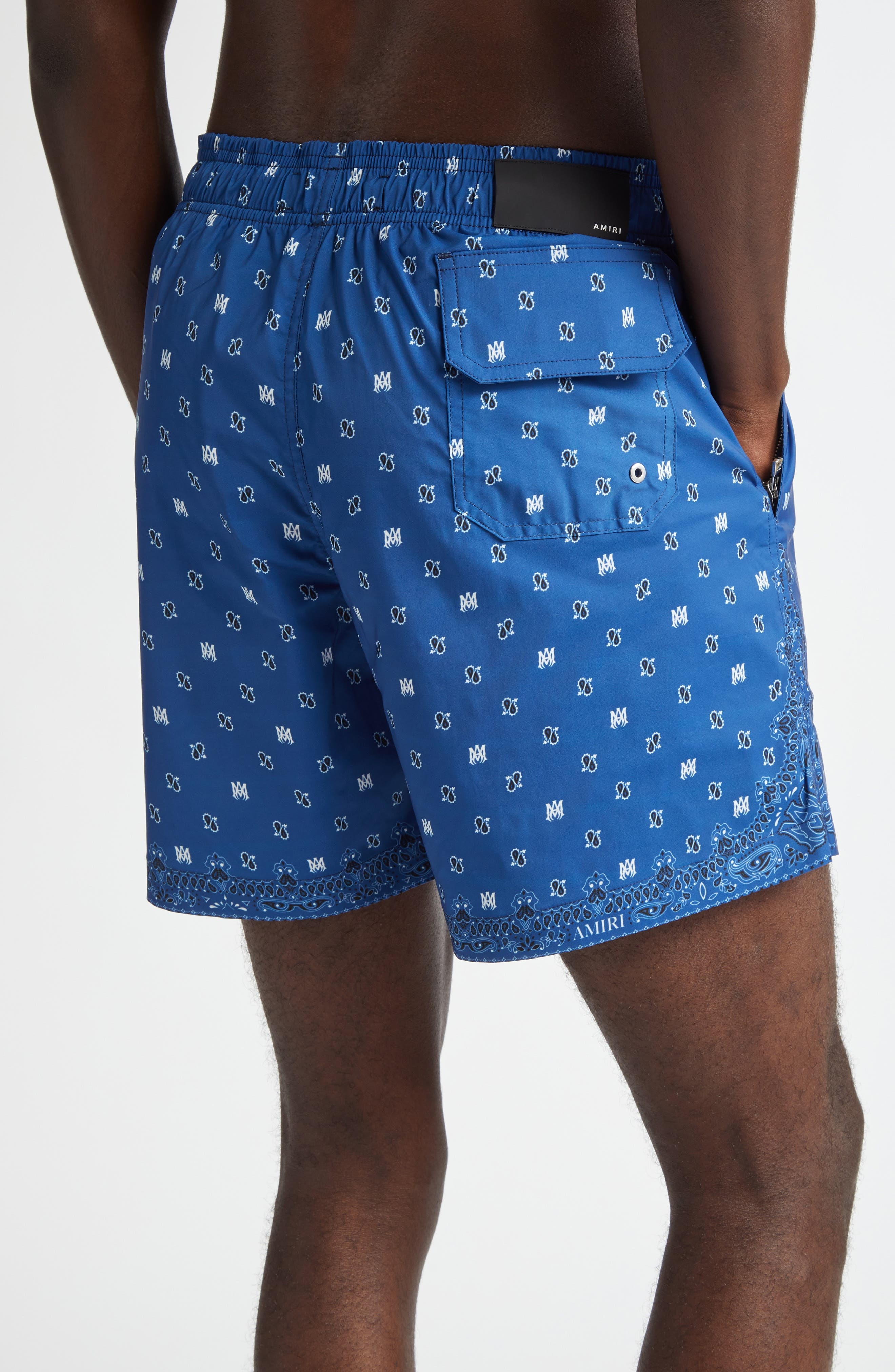 AMIRI Monogram Paisley Swim Trunks in Blue at Nordstrom - 3