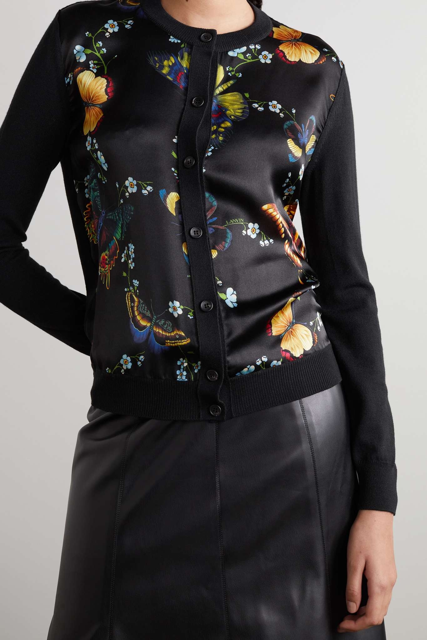 Printed silk satin-trimmed wool cardigan - 3