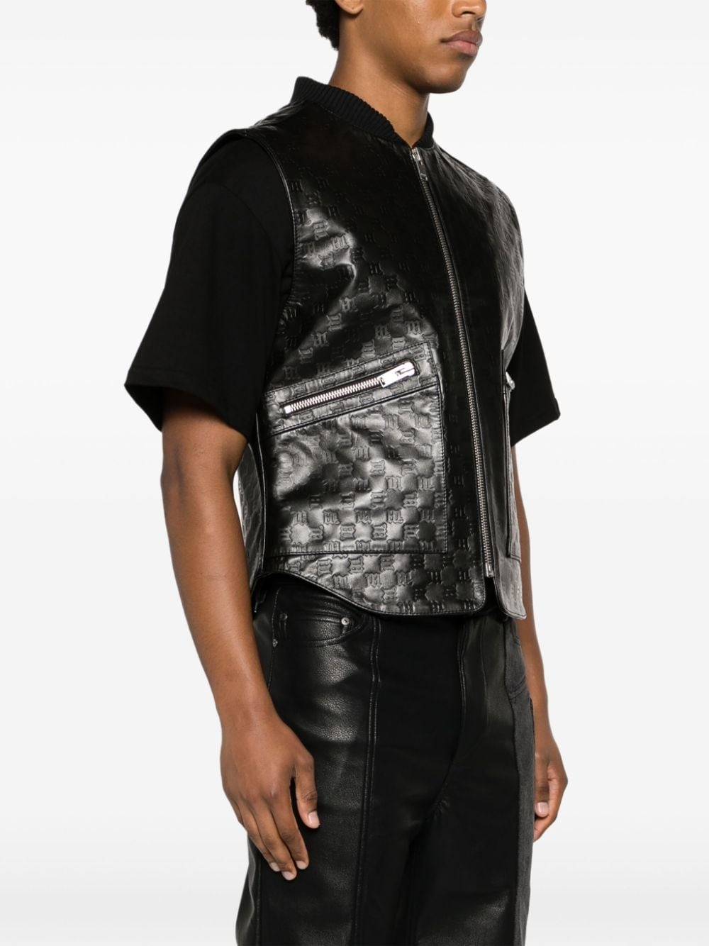 monogram-embossed leather vest - 3