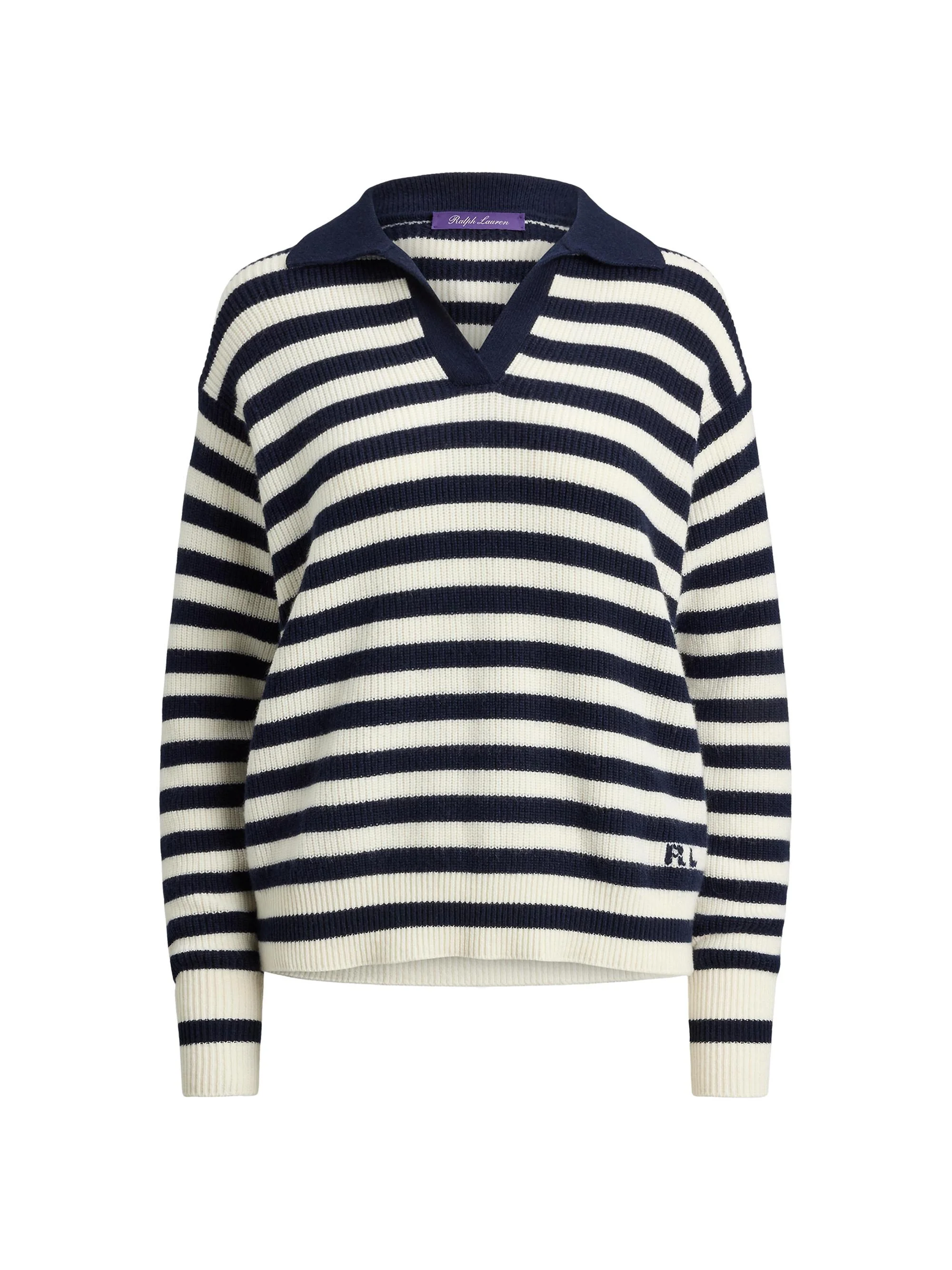 Women's Rib-Knit Striped Cashmere Sweater - Icon Navy Cream - 1