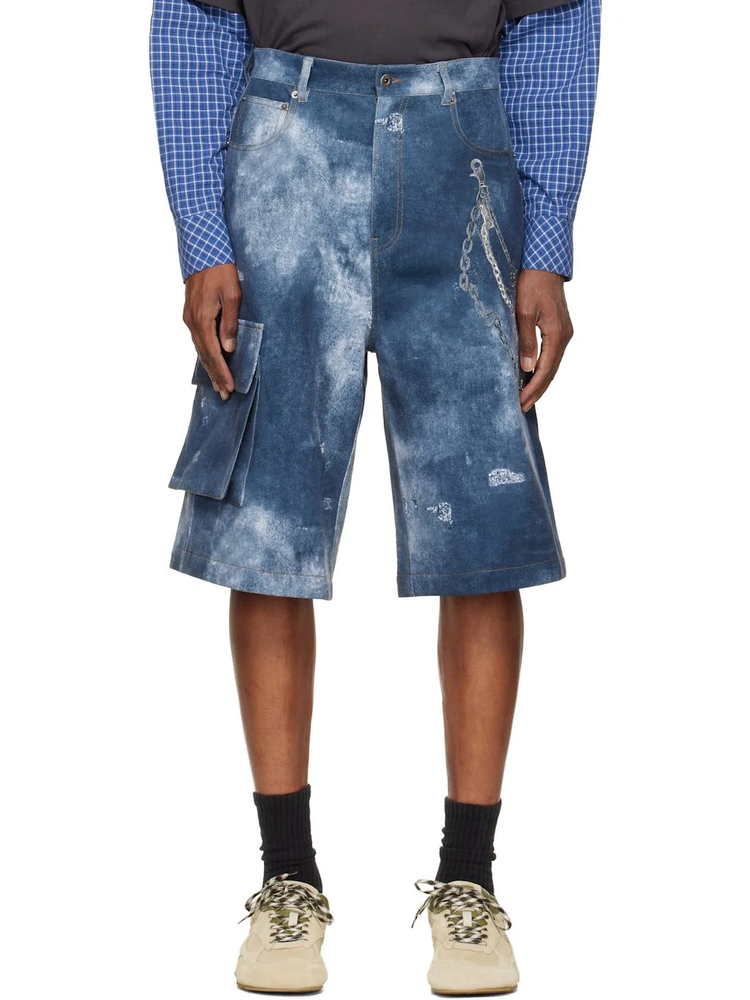 Blue Trompe L'Oeil Cargo Shorts - 1