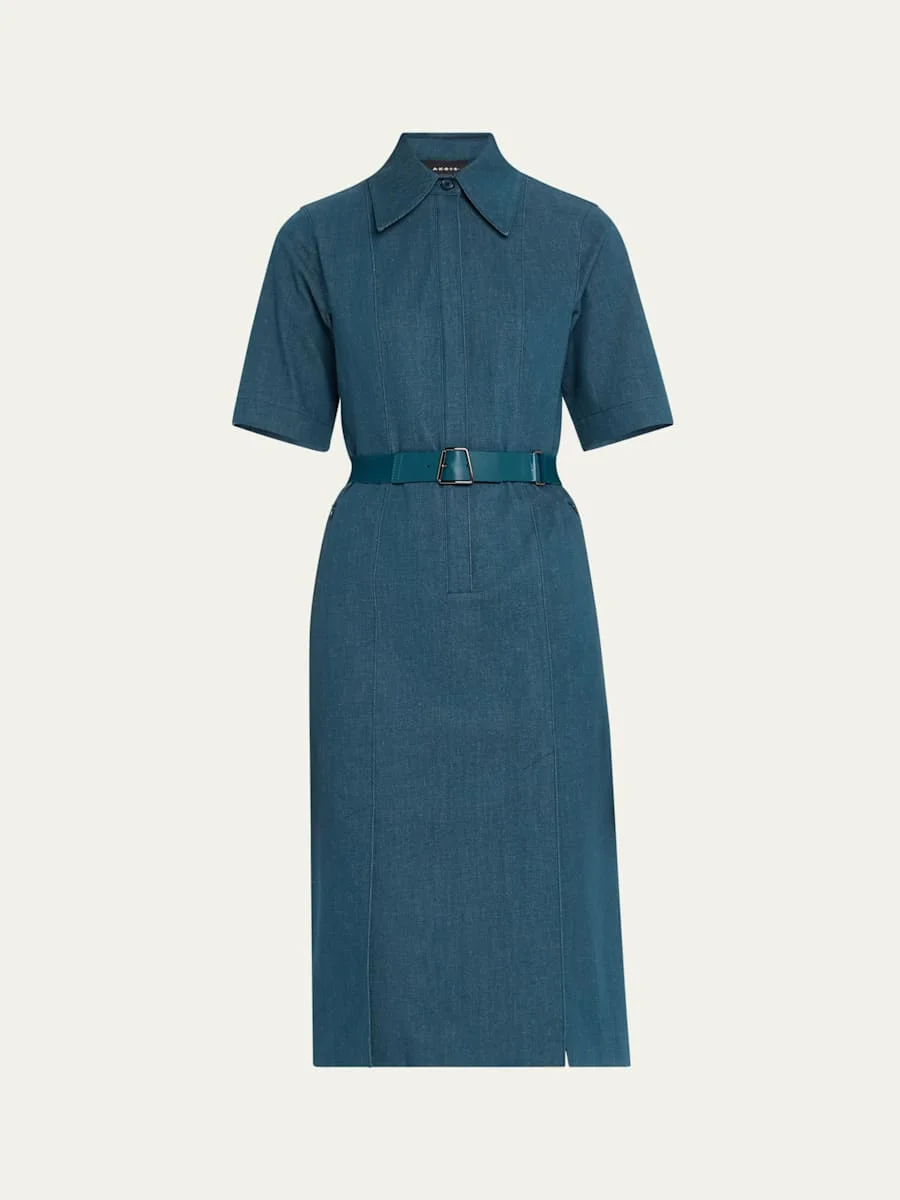 Belted Stretch Cotton Denim Shirtdress - 1