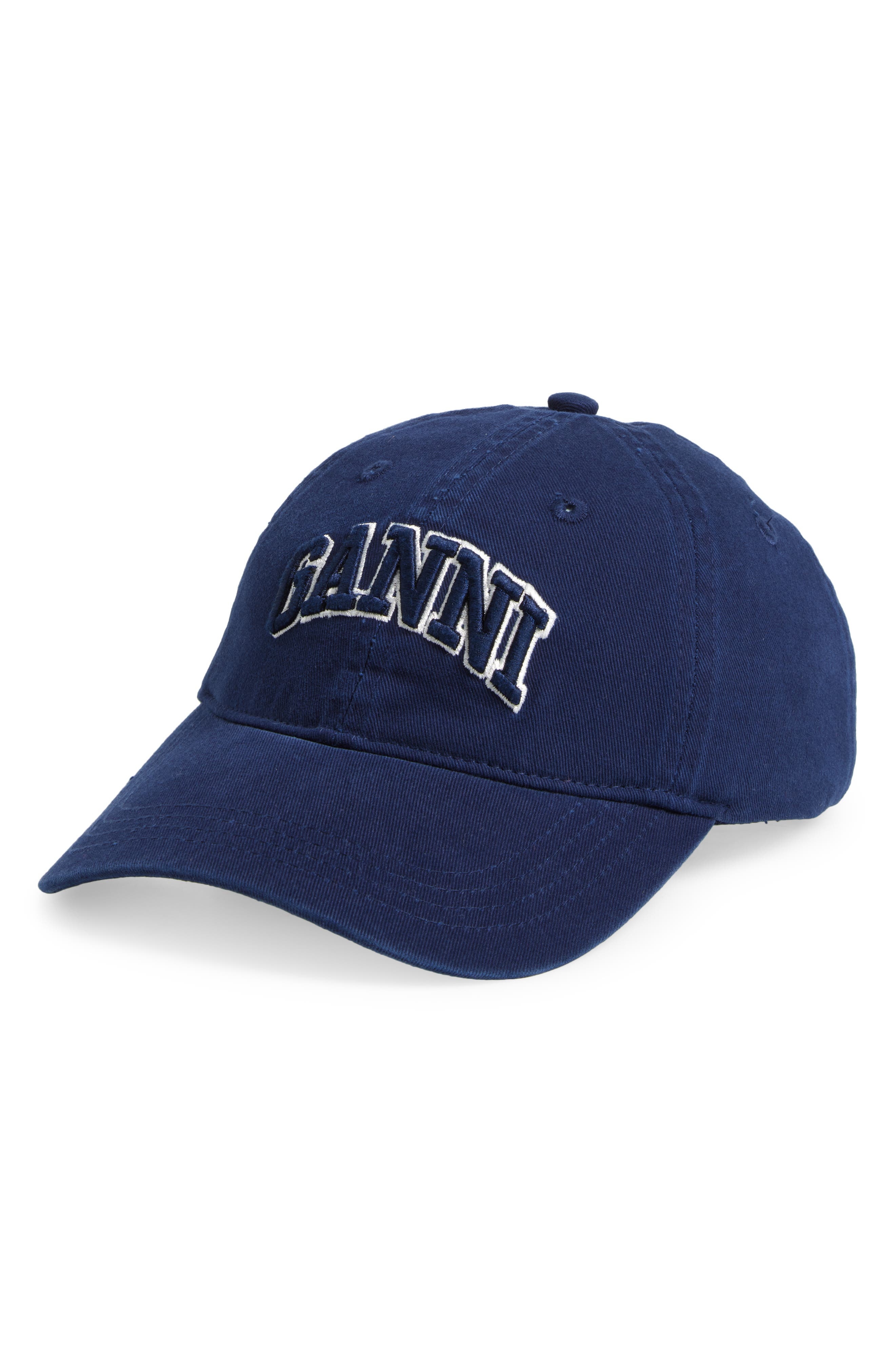 Ganni Washed Cotton Canvas Baseball Cap in Sky Captain at Nordstrom - 1