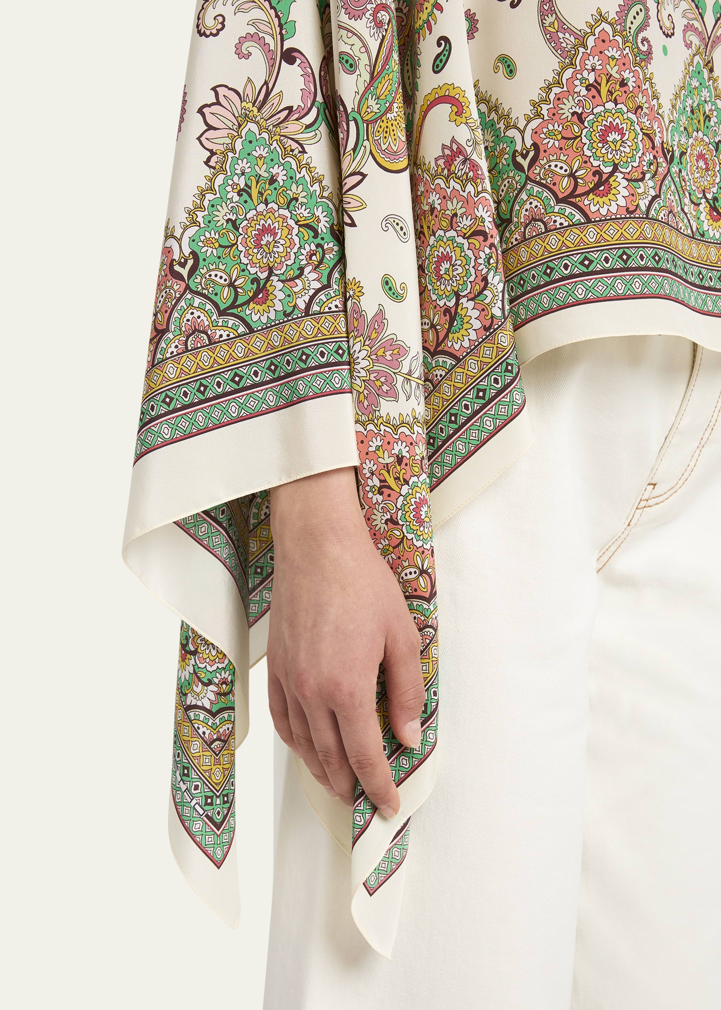 Paisley-Print Silk Asymmetric Poncho - 5