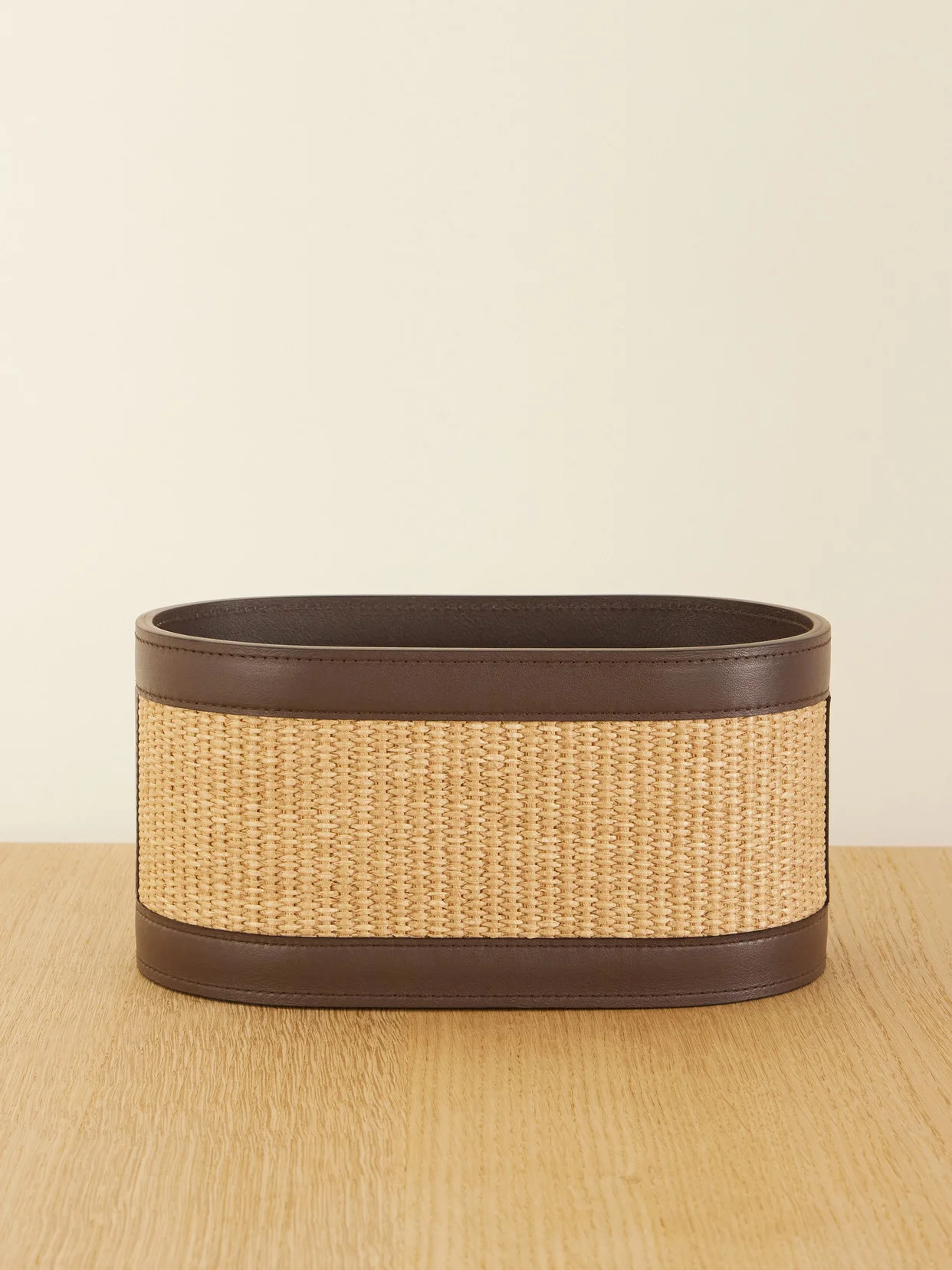 Raffia And Leather Basket - 1