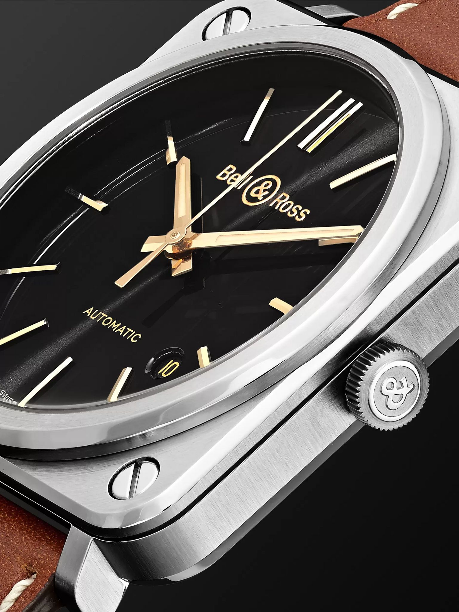 BR S-92 Golden Heritage Automatic 39mm Stainless Steel and Leather Watch, Ref. No. BRS92-ST-G-HE/SCA - 3