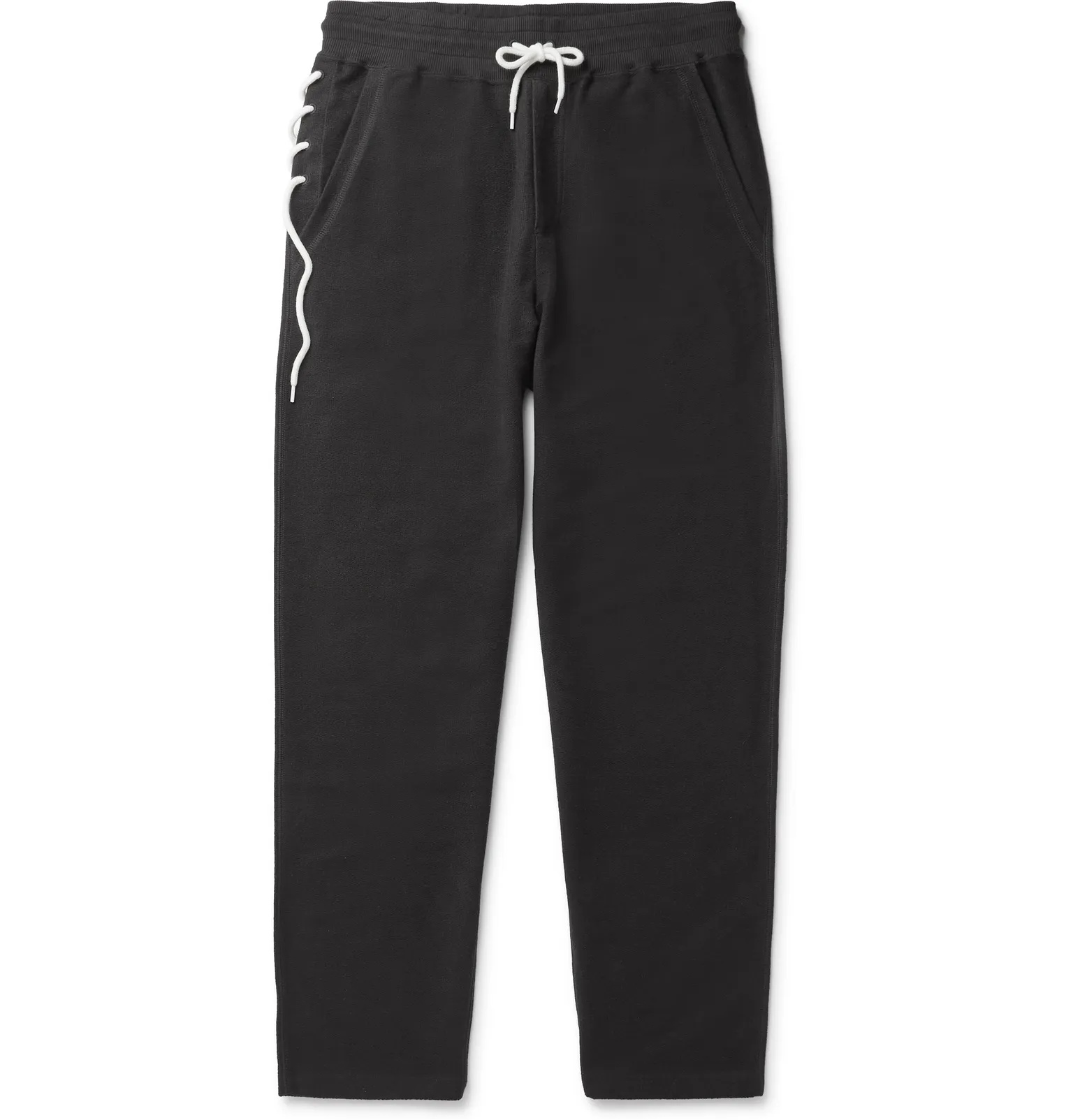 Tapered Lace-Detailed Loopback Cotton-Blend Jersey Sweatpants - 1