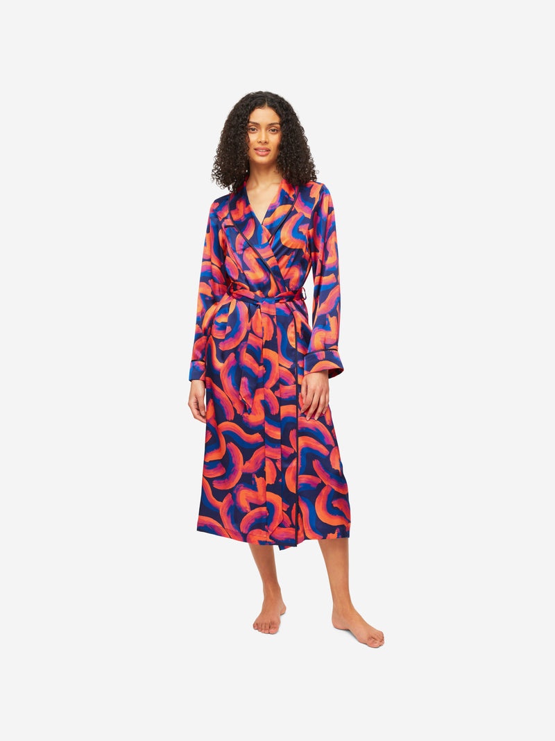 Women's Long Dressing Gown Brindisi 82 Silk Satin Multi - 3