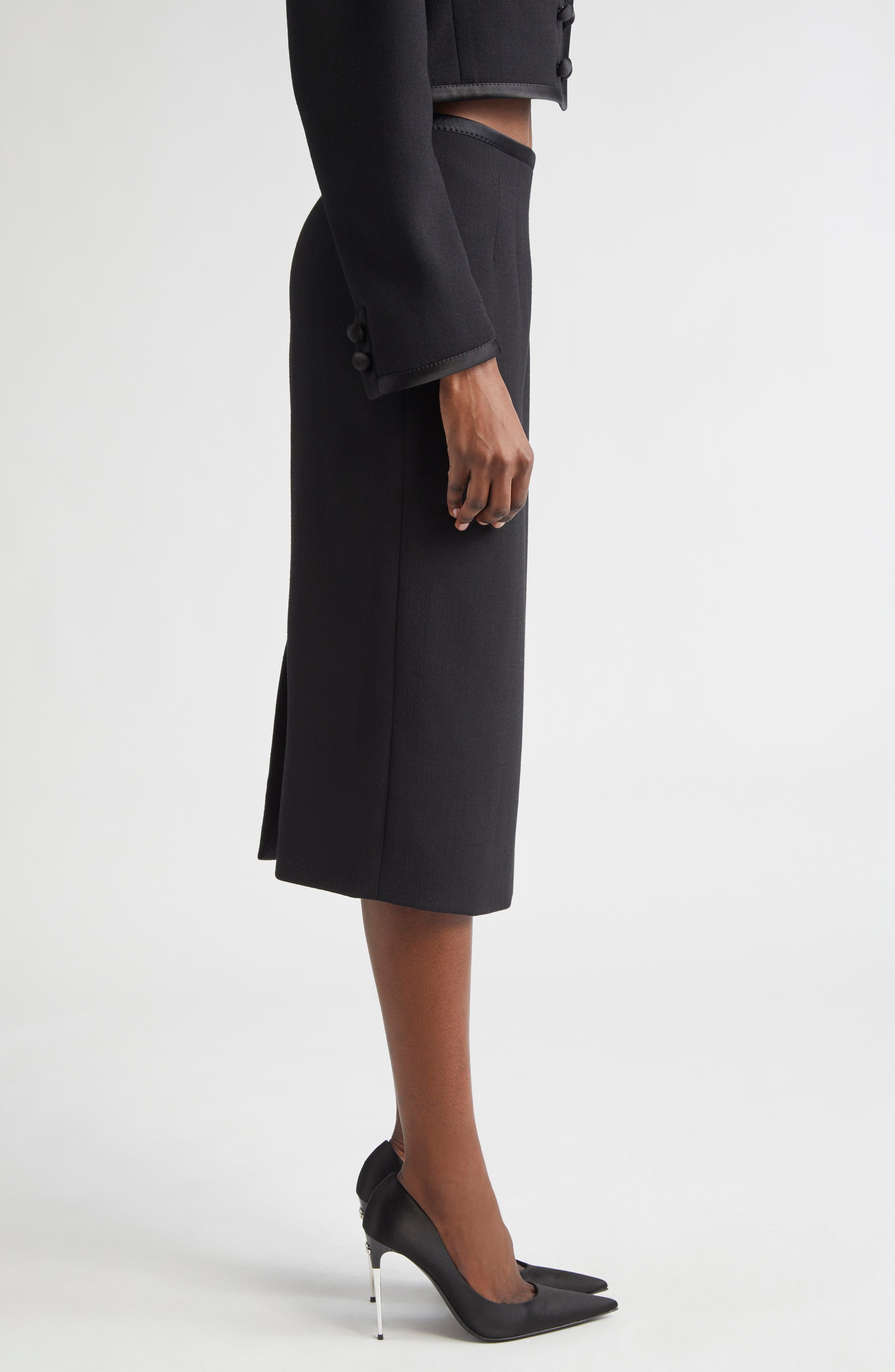 Dolce&Gabbana Satin Trim Stretch Crepe Pencil Skirt in Nero at Nordstrom - 4