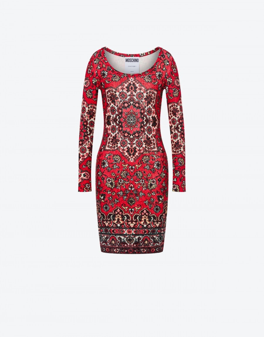 RUG PRINT STRETCH VELVET DRESS - 1