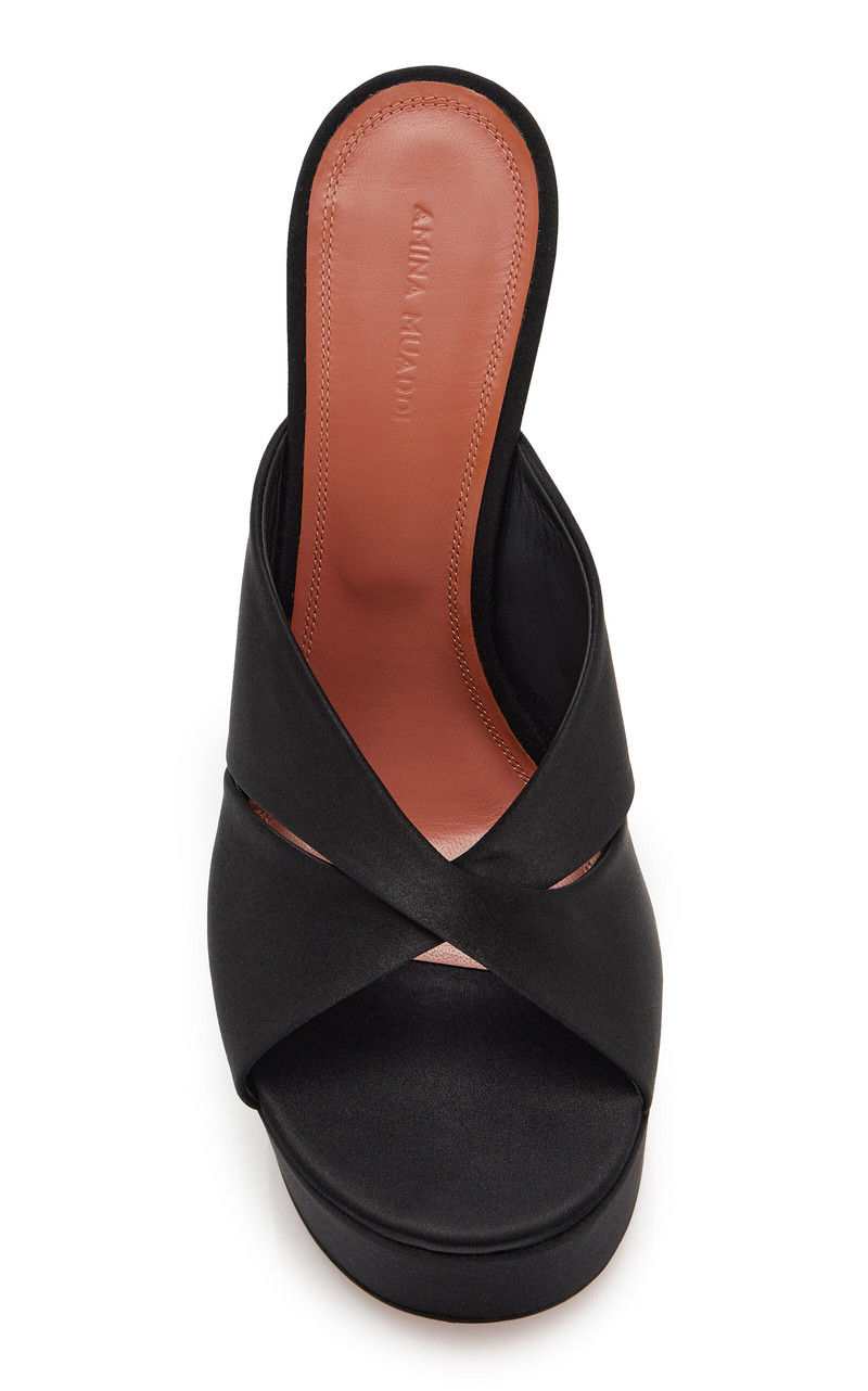Amina Muaddi Salma Satin Platform Sandals black outlook