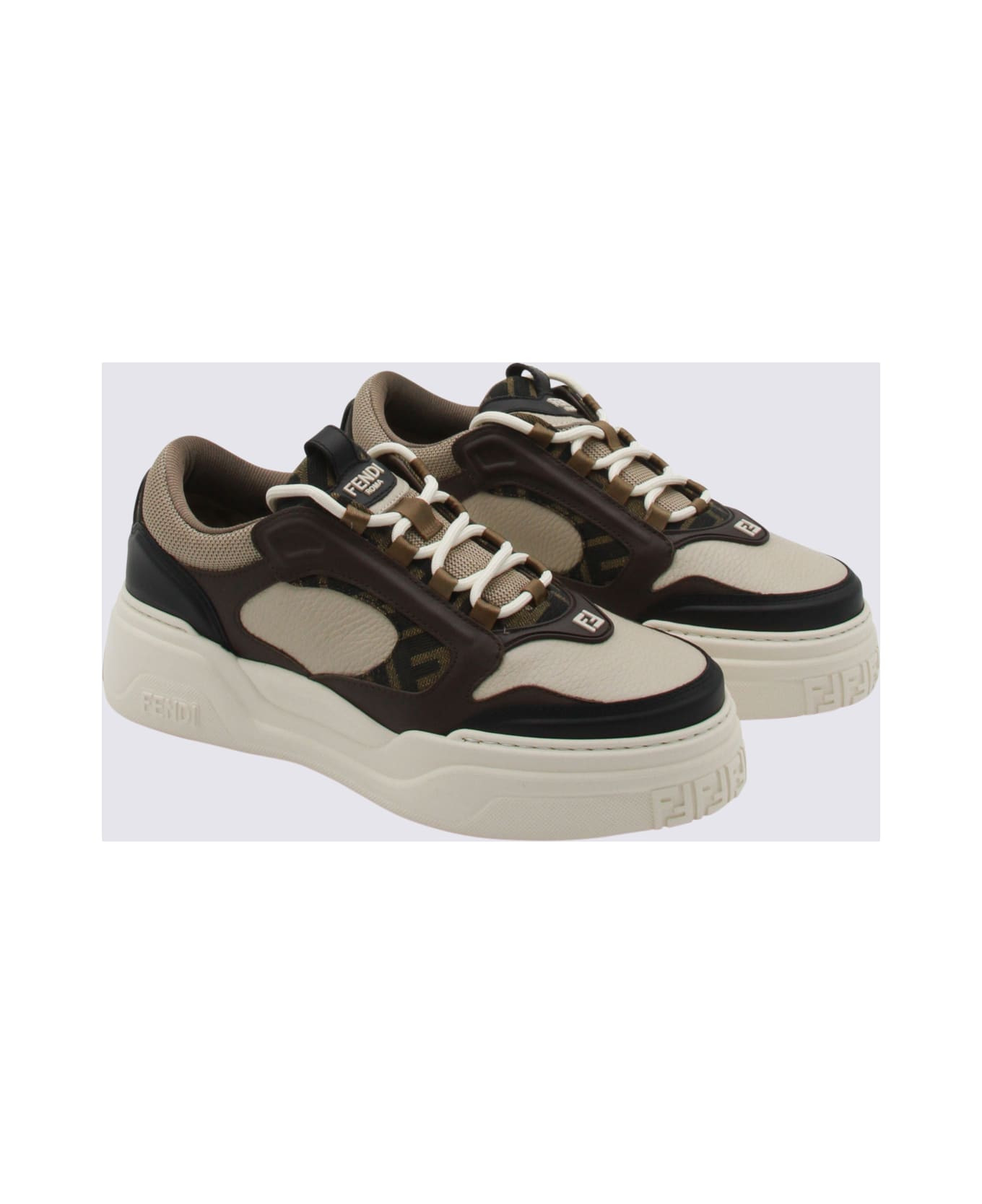 Brown And White Force Sneakers - 2