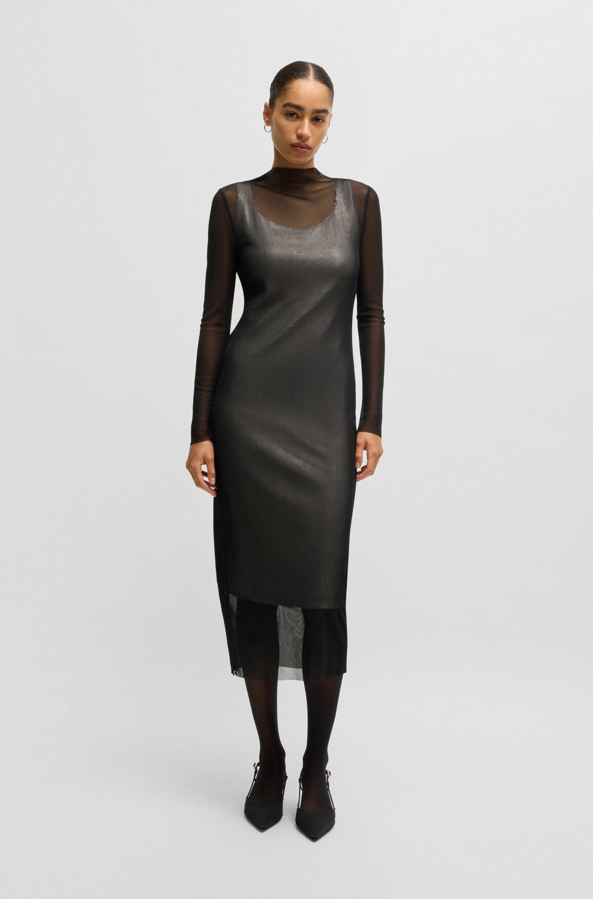 STRETCH-MESH DRESS WITH SEQUINNED UNDERLAYER - 2