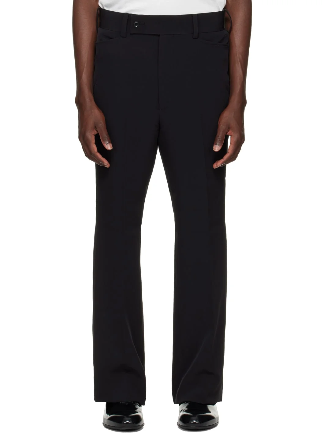 Black Poly Light Double Cloth Boot-Cut Trousers - 1